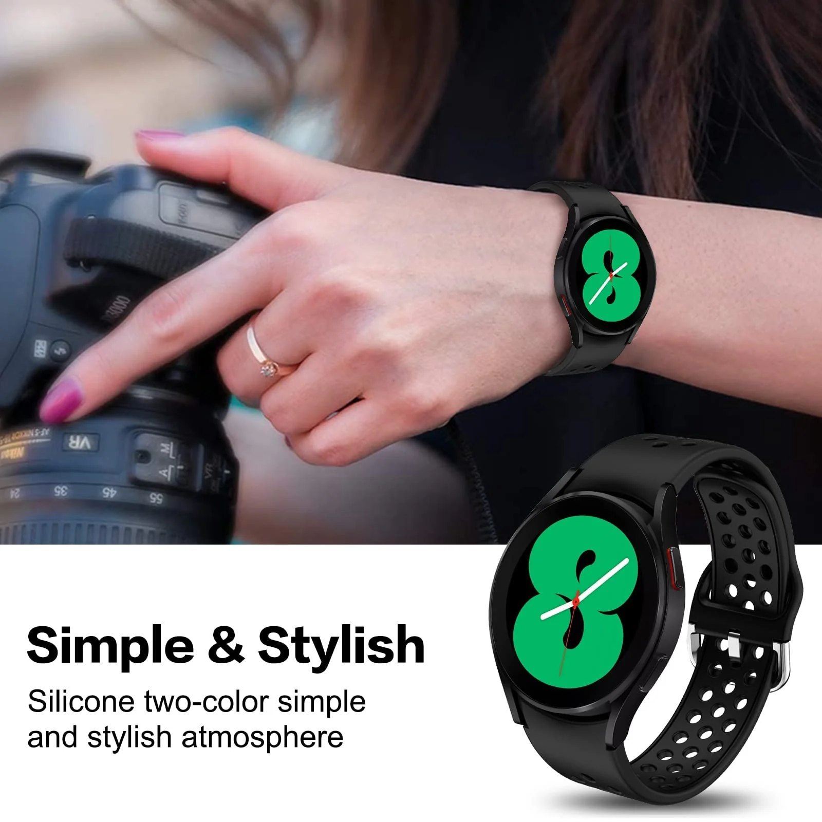 DL3 Mobilak Silicone Sport Band 20MM Strap For Samsung Galaxy Watch 7 6 5 4 40mm 44mm/5 Pro 45mm/S2 classic/active 2 40mm 44mm/Amazfi GTS 2/2e/GTS 3/3 Pro/GTS 4/GTS 2 Mini/3 Mini/4 Mini/Bip3/Bip 3 Pro - Black