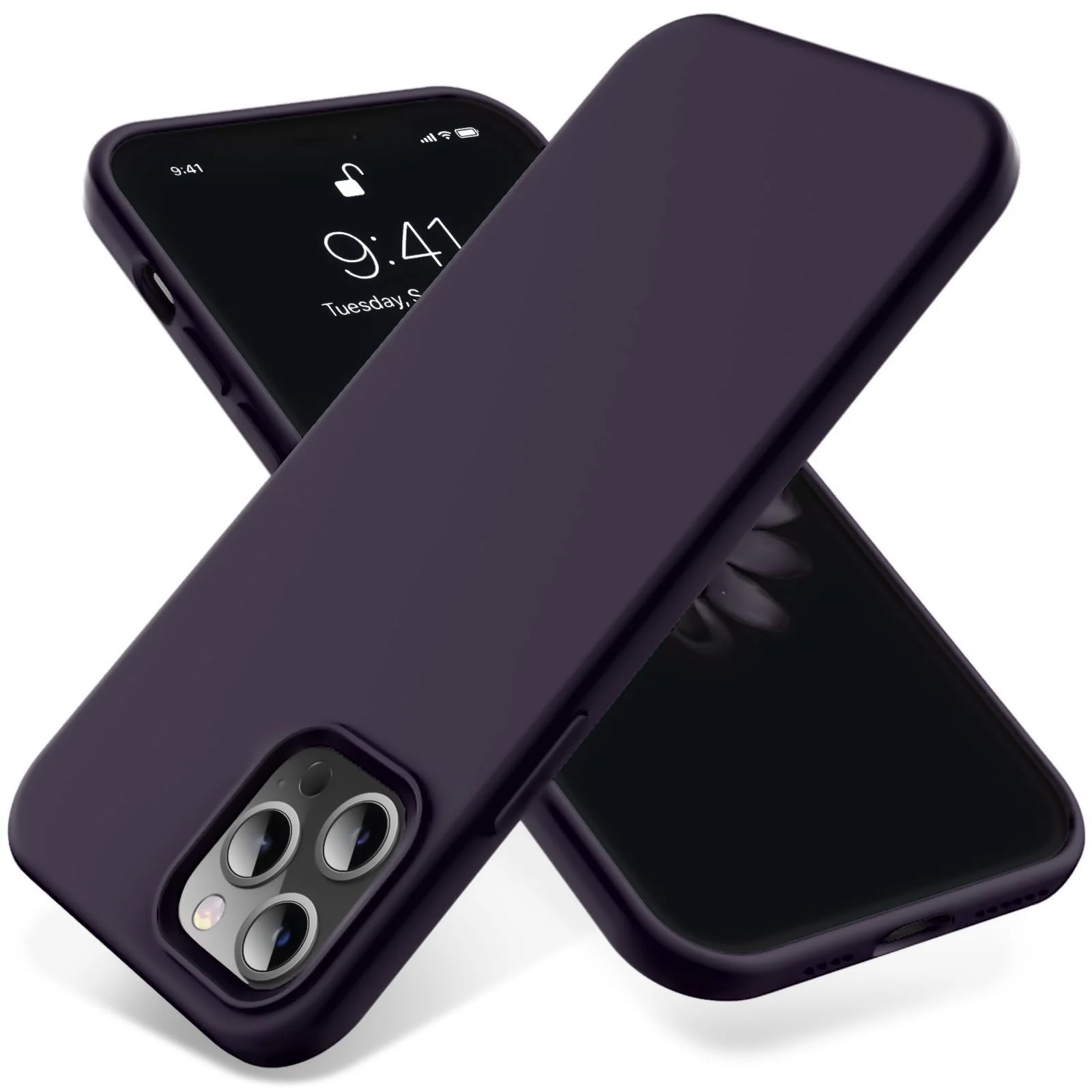 DL3 Mobilak Liquid Silicone Protective Case for iPhone 13 Pro (6.1 Inch) with Camera Protection and Microfiber Lining - Dark Purple