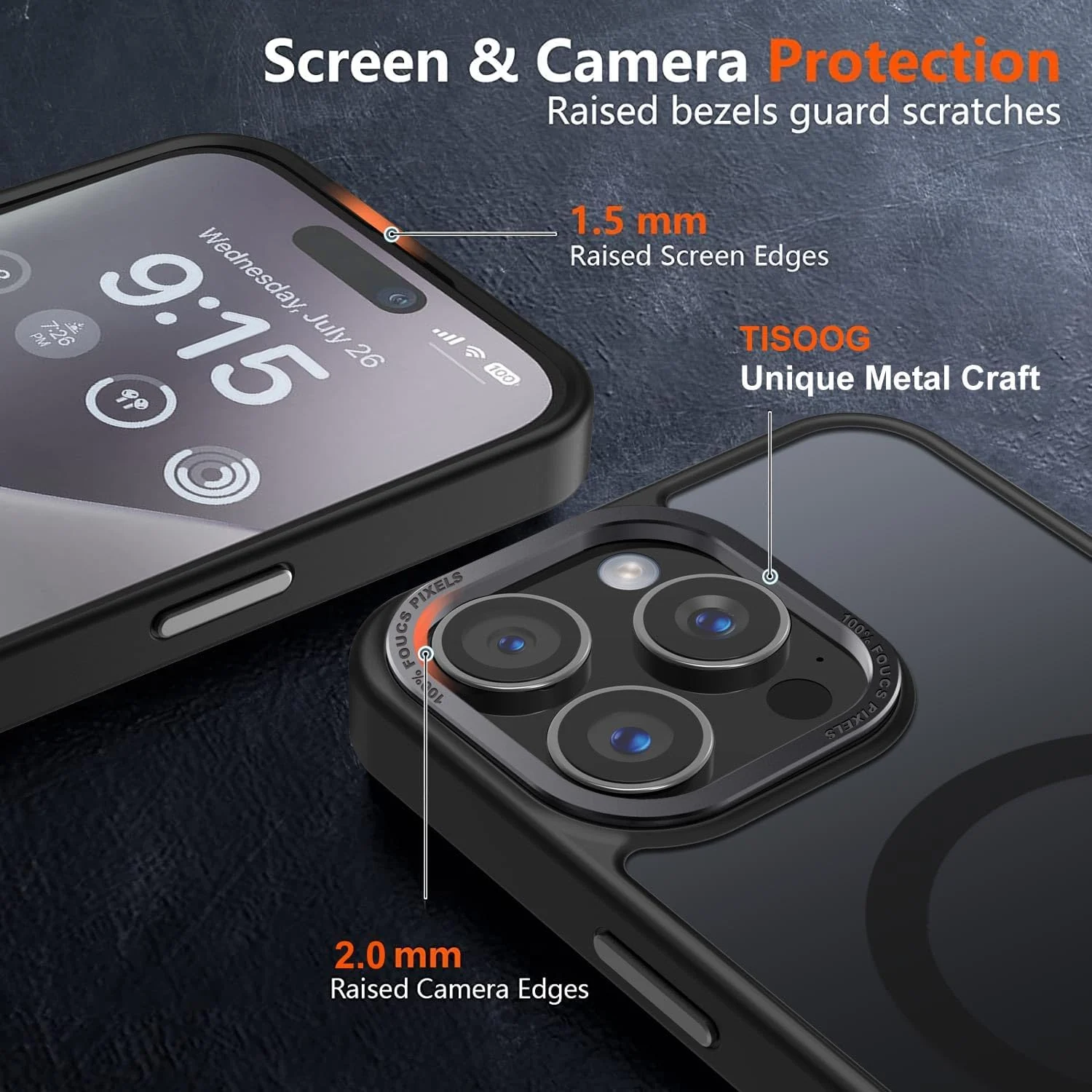 DL3 Mobilak Translucent Matte Case for iPhone 15 Pro 6.1-Inch, Compatible with MagSafe accessories, Supports wireless charging, Built-in magnetic car-mount support - Black