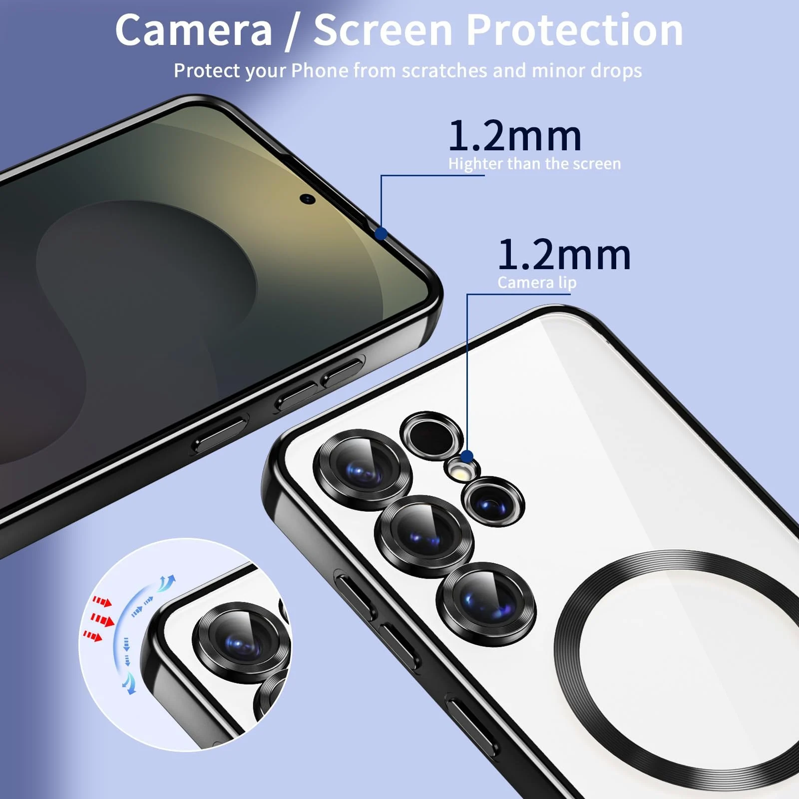 DL3 Mobilak Clear MagSafe-Compatible TPU Case and Camera Lens Protector for Samsung Galaxy S25 Ultra - Blue