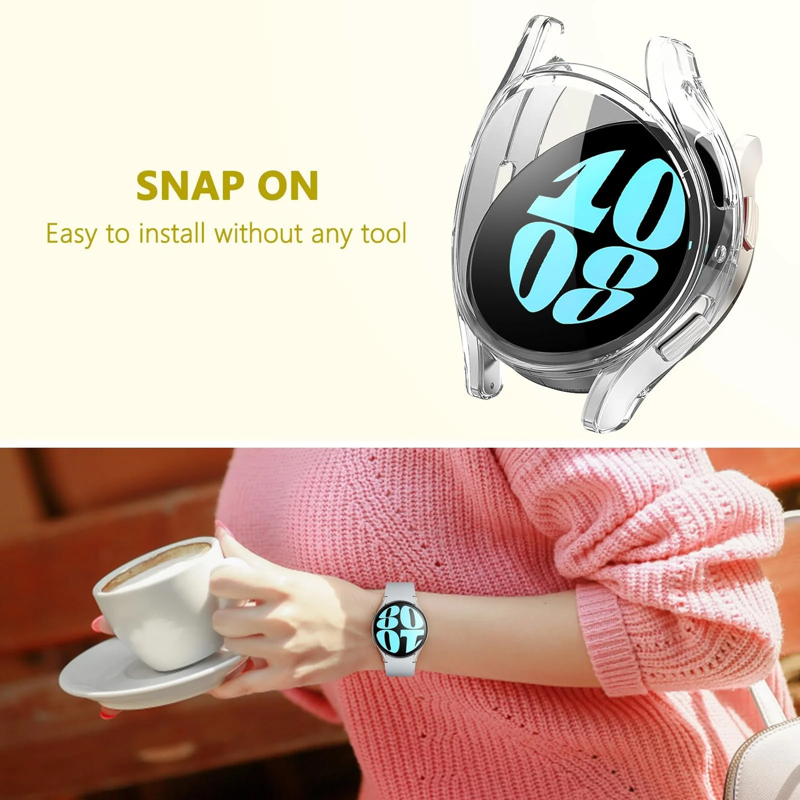 DL3 Mobilak Screen Protector Case for Samsung Galaxy Watch 6 44mm, Flexible TPU Cover Shockproof Protective Case Plated Bumper Shell Galaxy Watch 6 44mm - Clear