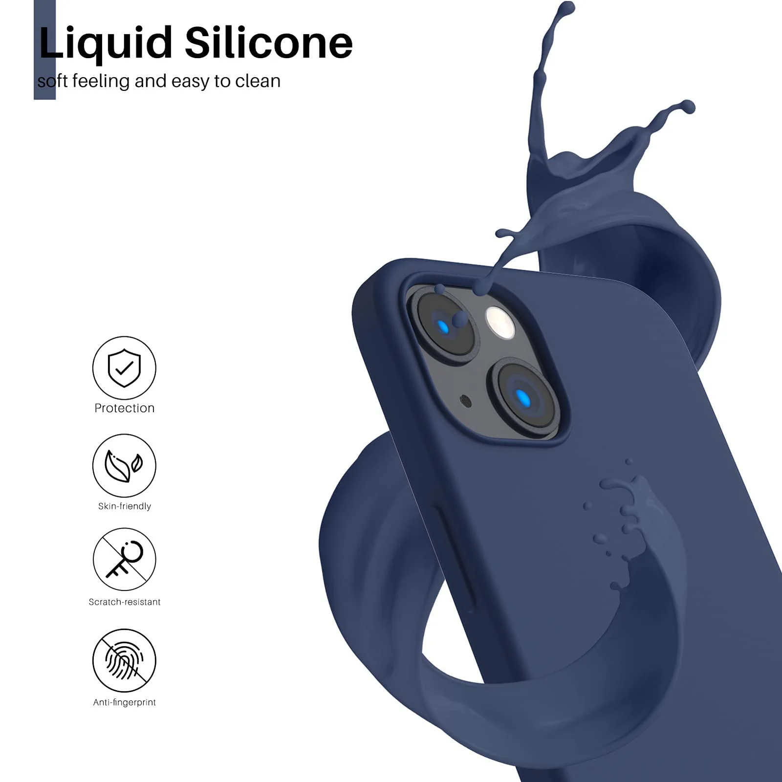 DL3 Mobilak Liquid Silicone Protective Case with Soft Microfiber Lining for iPhone 13 / iPhone 14 - Midnight Blue