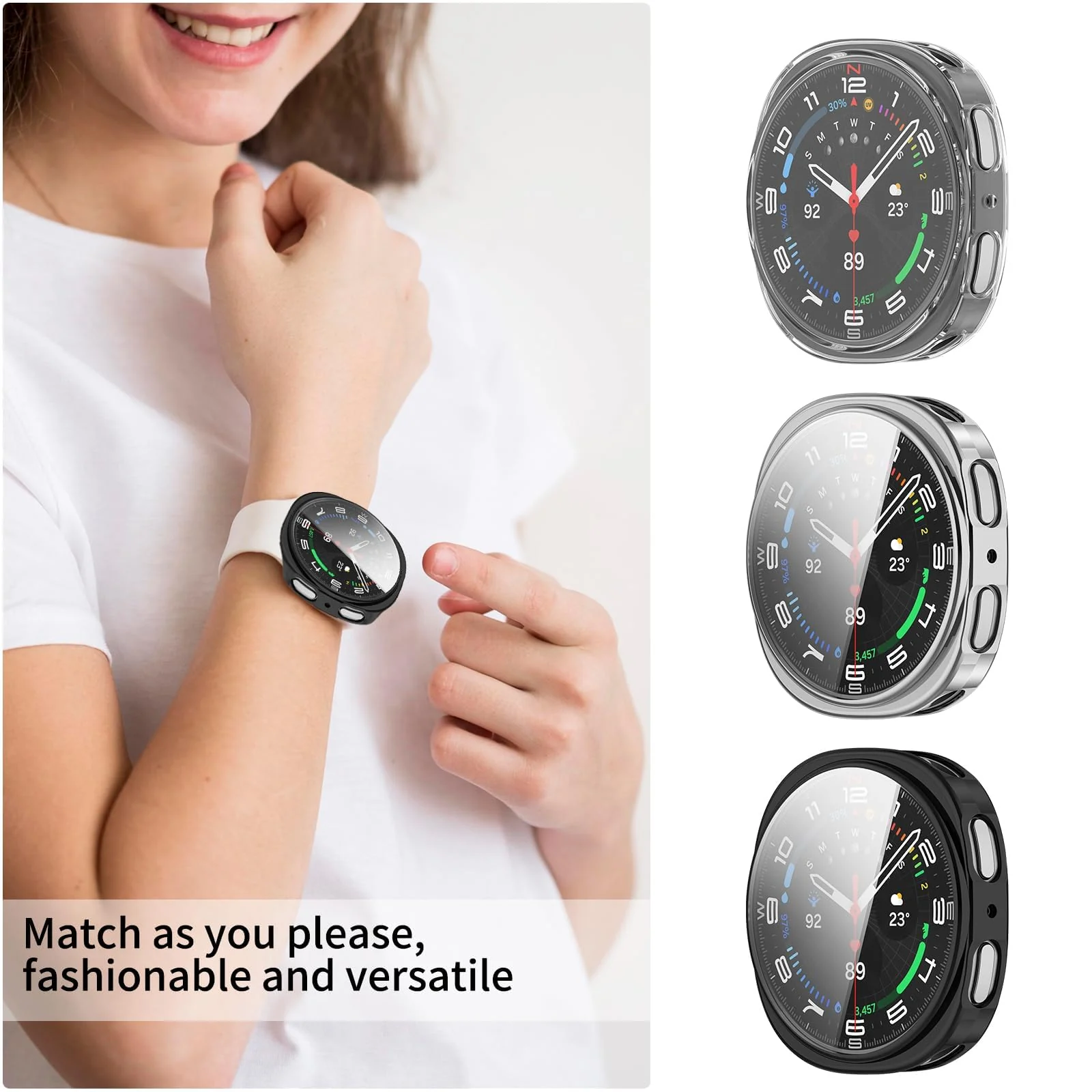 DL3 Mobilak Case Compatible with Samsung Galaxy Watch 8 44mm Case All-Around with Built-in Screen Protector Watch Soft TPU Shockproof Cover Slim Guard Thin Bumper Shell Protector - Black