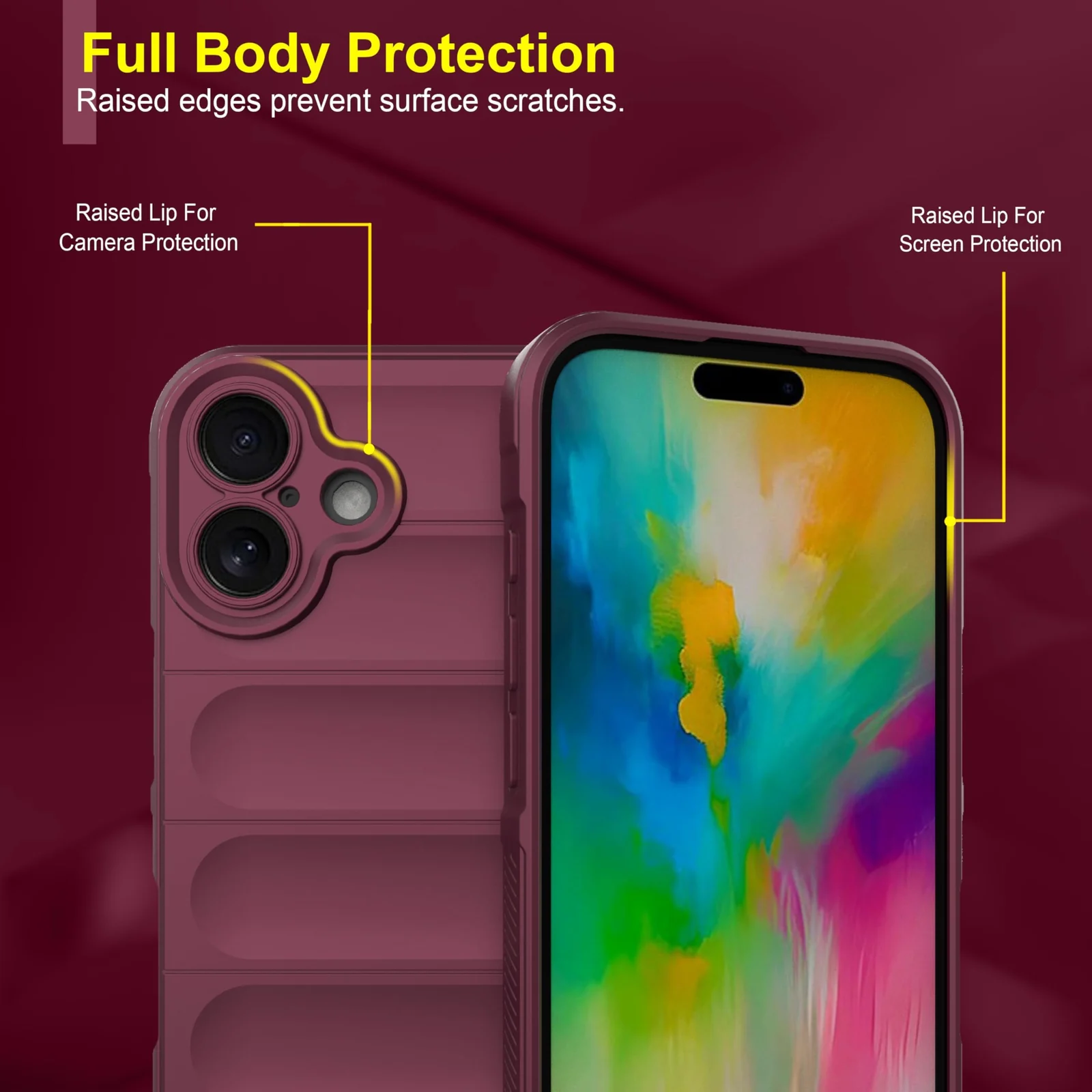 DL3 Mobilak Soft Silicone Protective Case for iPhone 16 with Camera Protection and Shockproof Design - Wine Red