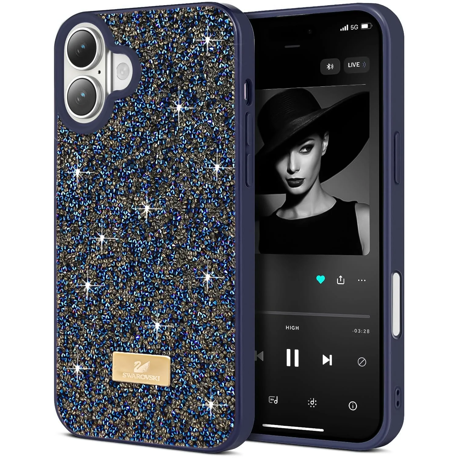 DL3 Mobilak Case for iPhone 16+ Plus 6.7-Inch Glitter, Sparkle Diamond Crystal Bling Case with Bling, Ultra Thin Lightweight Full Body Shockproof Anti-Scratch Protective Cover - Blue