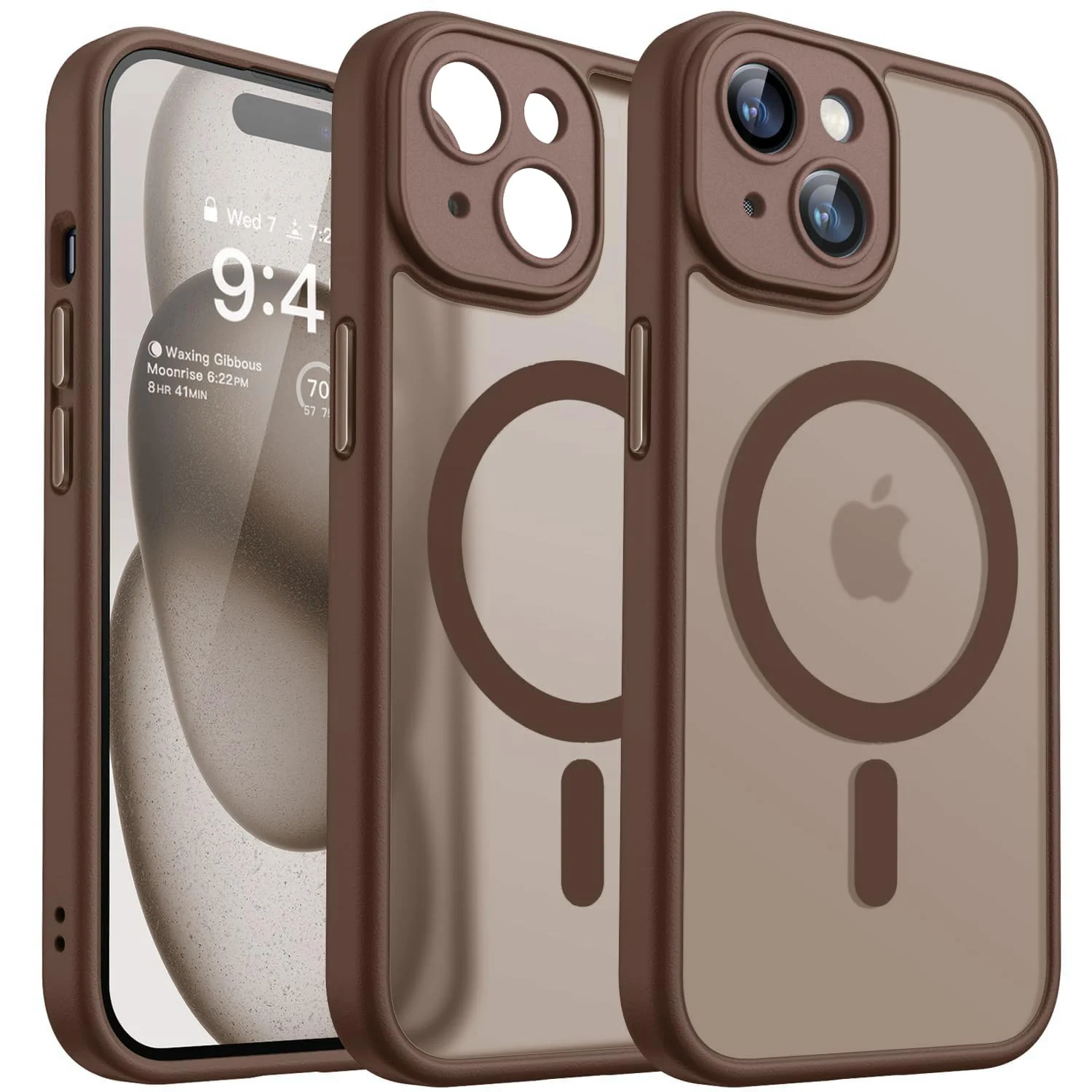 DL3 Mobilak Magnetic for iPhone 13/iPhone 14 6.1-Inch Case, Upgraded [Full Camera Protection] [Compatible with MagSafe] [Translucent Matte] Shockproof Protective Phone Cover - Brown