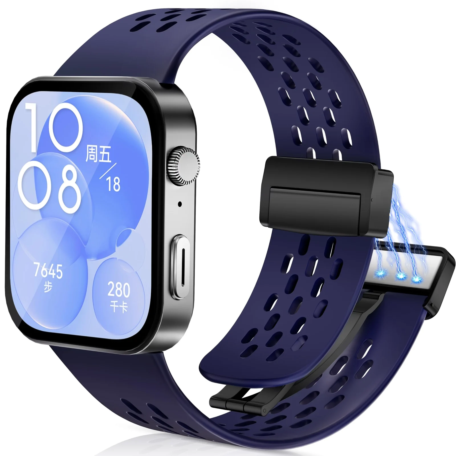 DL3 Mobilak Silicone Strap Compatible with Huawei Watch Fit 3/Fit 4/Fit 4 Pro Magnetic Metal Buckle Sport Silicone Breathable Strap for Men Women Band Quick Release Soft Replacment Wristband - Midnight Blue