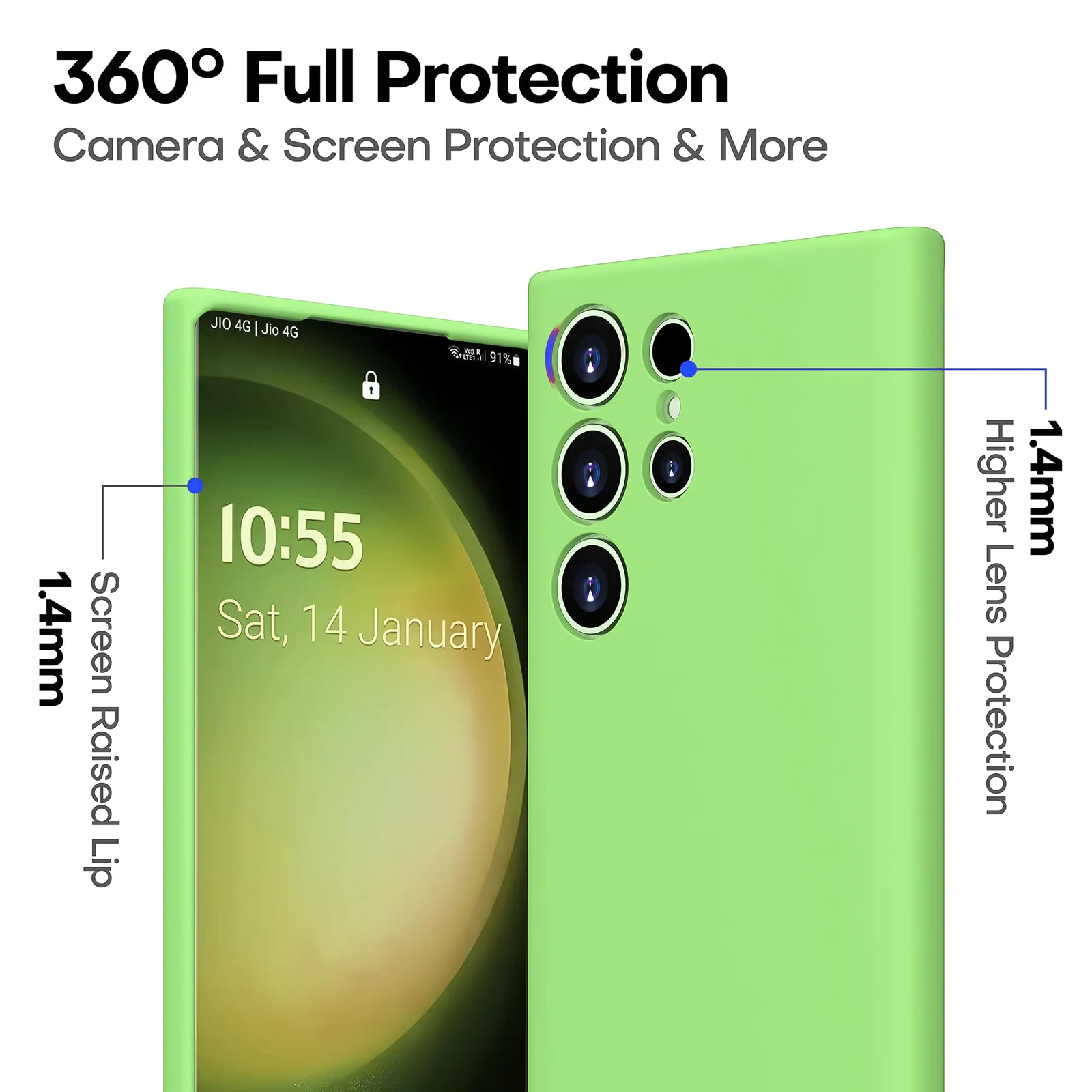 DL3 Mobilak Silicone Protective Case for Samsung Galaxy S22 Ultra 5G, Shock-absorbing protection, Scratch-resistant surface, Soft microfiber lining - Light Green