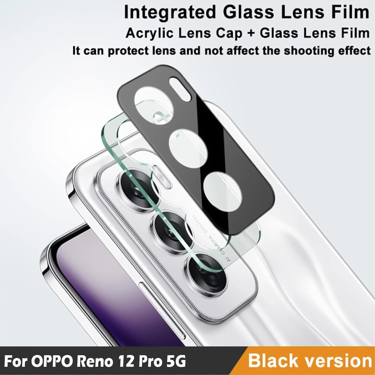 DL3 Mobilak OPPO Reno 12 Pro 5G Camera Lens Protector Tempered Glass Screen Protector HD [Full Coverage][Anti-Scratch] Drop Protection Ultra Clear/Thin Lens Protector Case - Black
