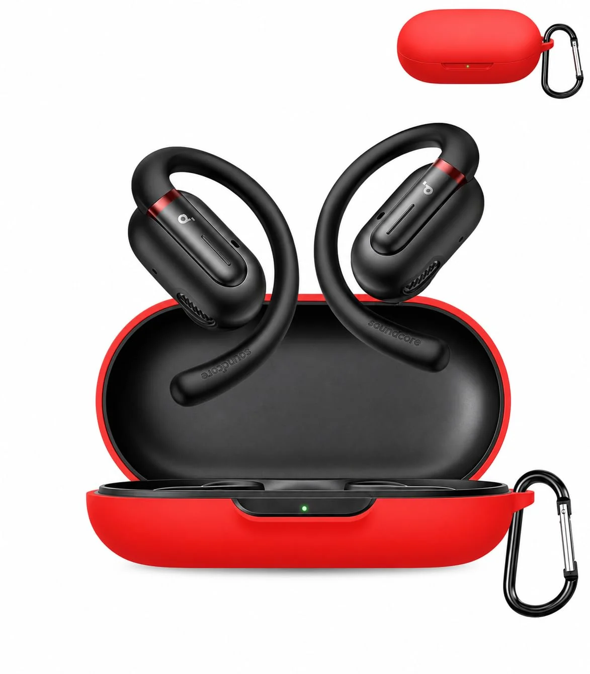 Mobigon Compatible with Anker SoundCore V30i Case Cover, Soft Silicone Shockproof Protective Case Wireless Earbuds with Carabiner, Front LED Visible