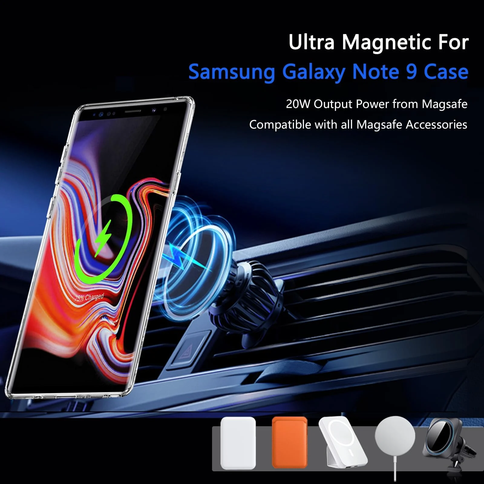 DL3 MOBILAK MagSafe-Compatible Phone Case for Samsung Galaxy Note 9, Clear