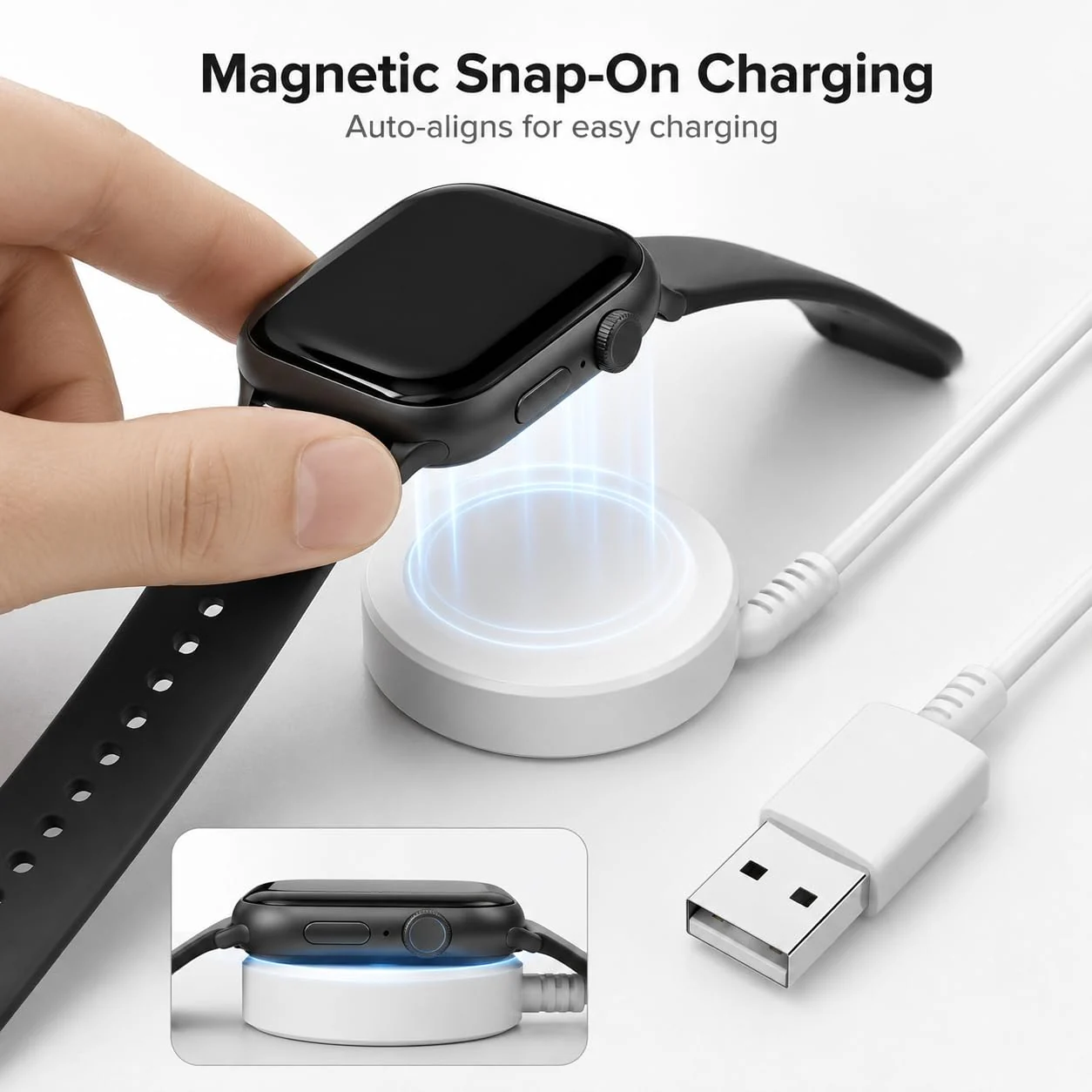 DL3 Mobilak 2025 Upgraded for Apple Watch Charger Magnetic Fast Charging Cable [Portable] Magnetic Wireless Charging Compatible with iWatch Series Ultra/10/9/8/7/6/SE/5/4/3/2- [1M] - White