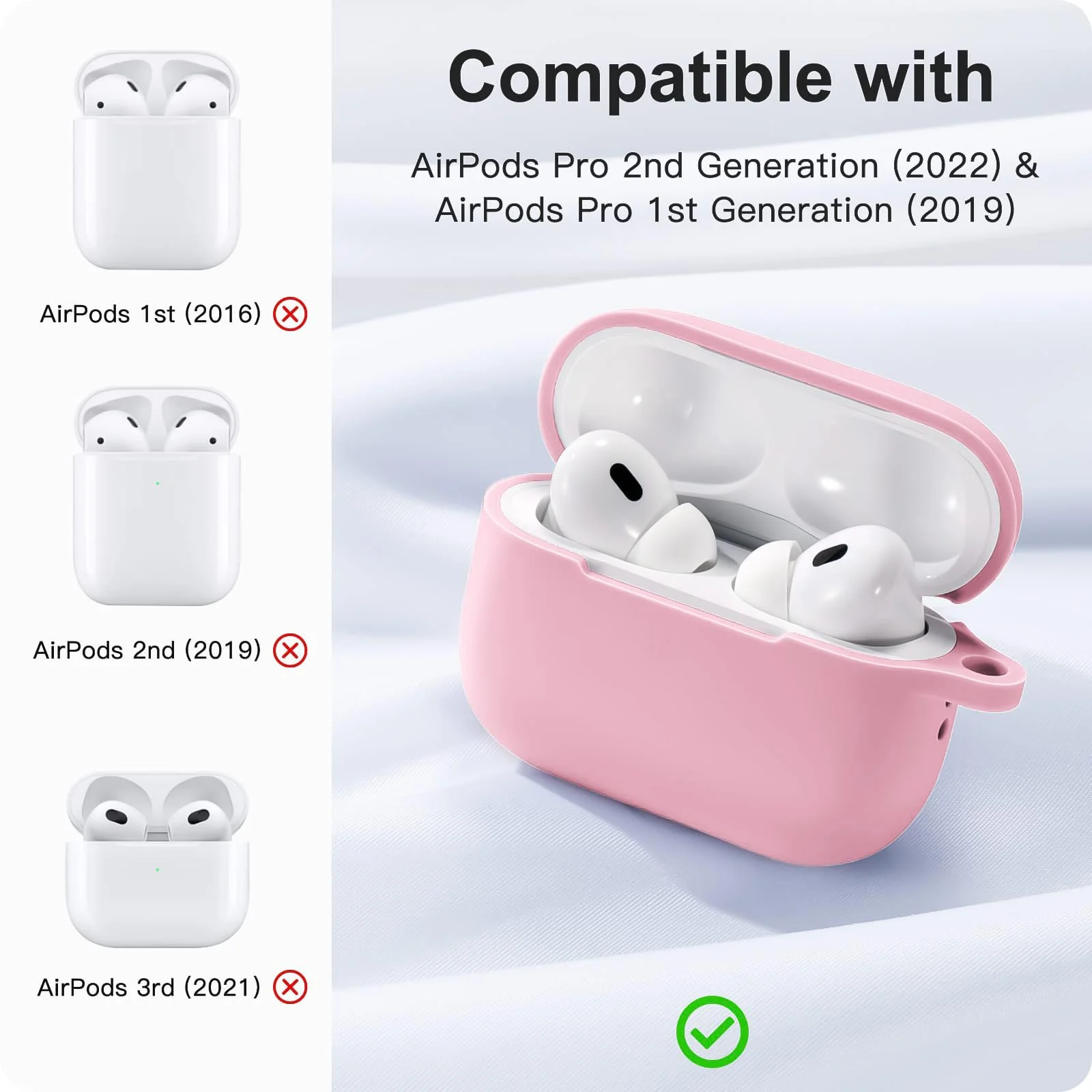 DL3 Mobilak Compatible with AirPods Pro 2nd Generation Case Cover, Protective Silicone Skin with Keychain for Women Men for Apple AirPods Pro Gen 2 (2022), Front LED Visible - Pink