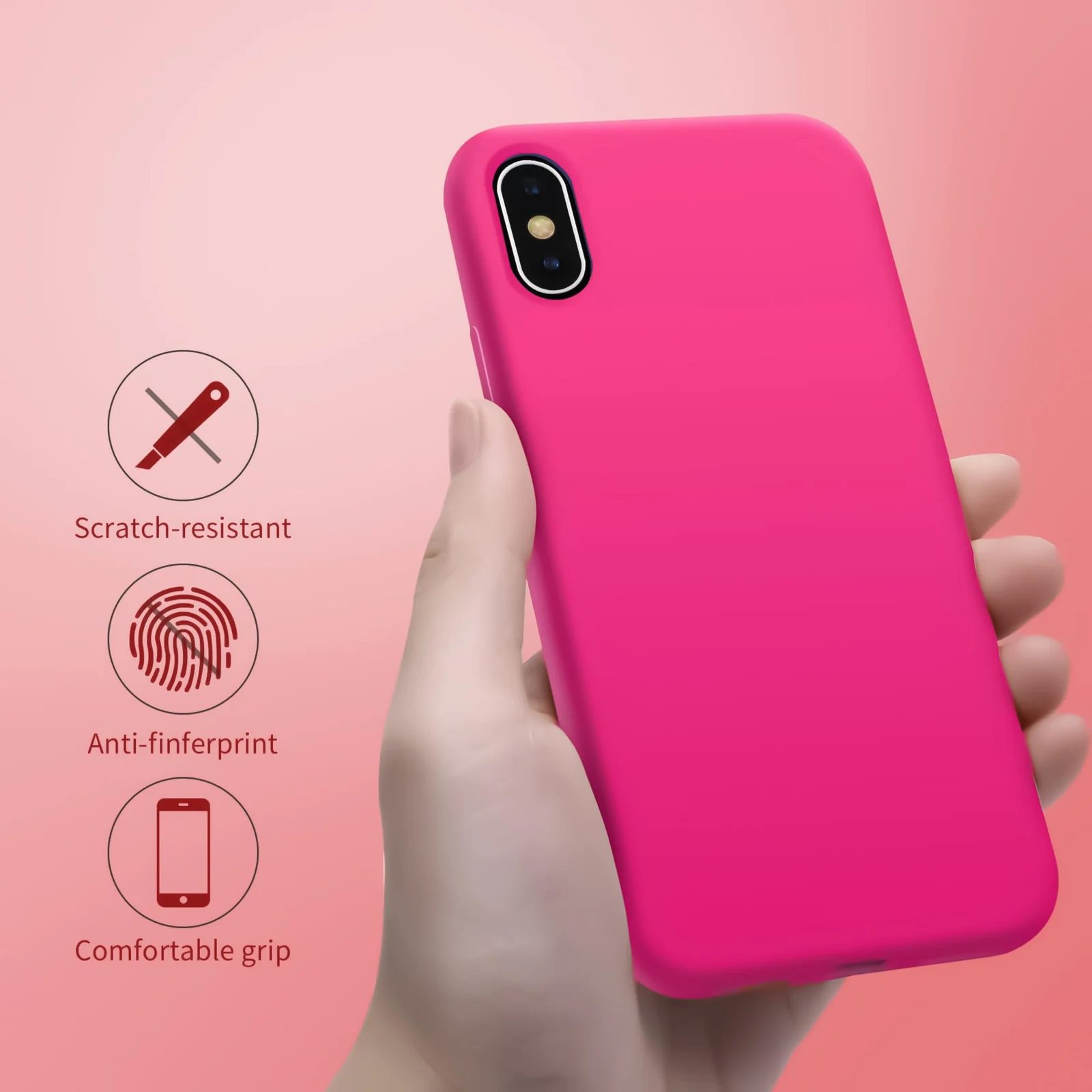 DL3 Mobilak Liquid Silicone Case for iPhone XS Max, Shock-absorbing protection, Scratch-resistant surface, Soft microfiber lining - Neon Pink