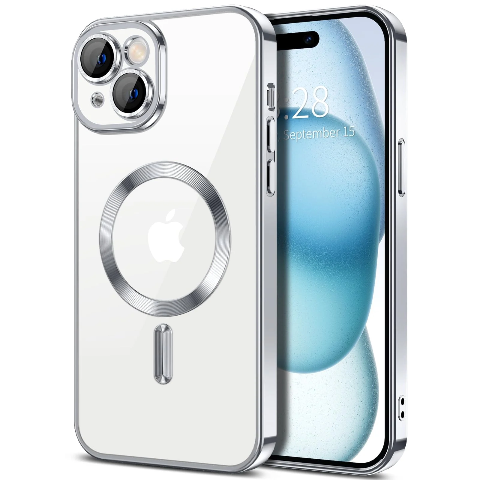 DL3 Mobilak Clear MagSafe-Compatible TPU Case and Camera Lens Protector for iPhone 13 (6.1 Inch) - Silver