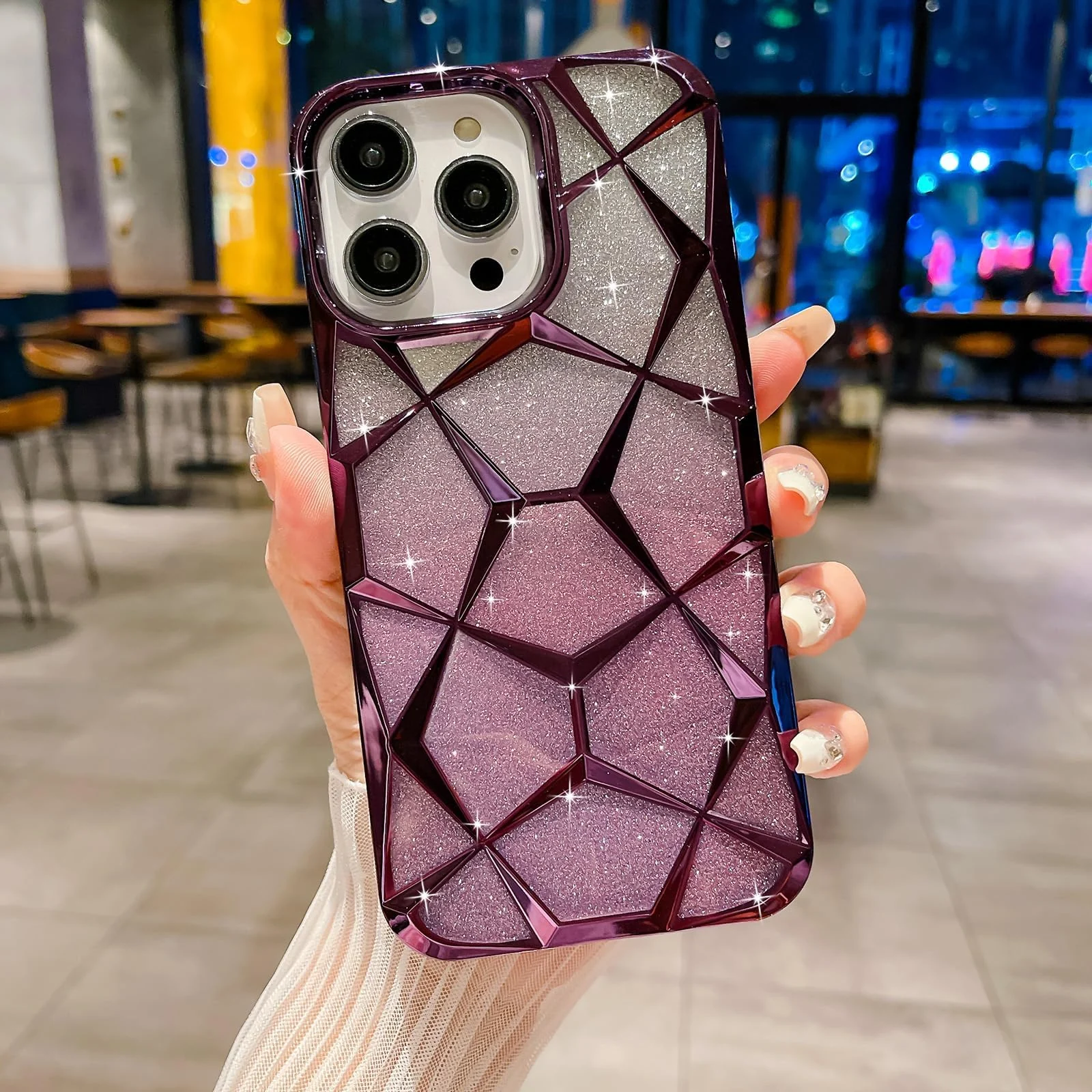 DL3 Mobilak Compatible with Samsung Galaxy A16 5G/4G Case Plating Bling Gradient Glitter Clear Cover Soft TPU Silicone Cute Camera Protection Shockproof Back for Women Girls Case - Purple