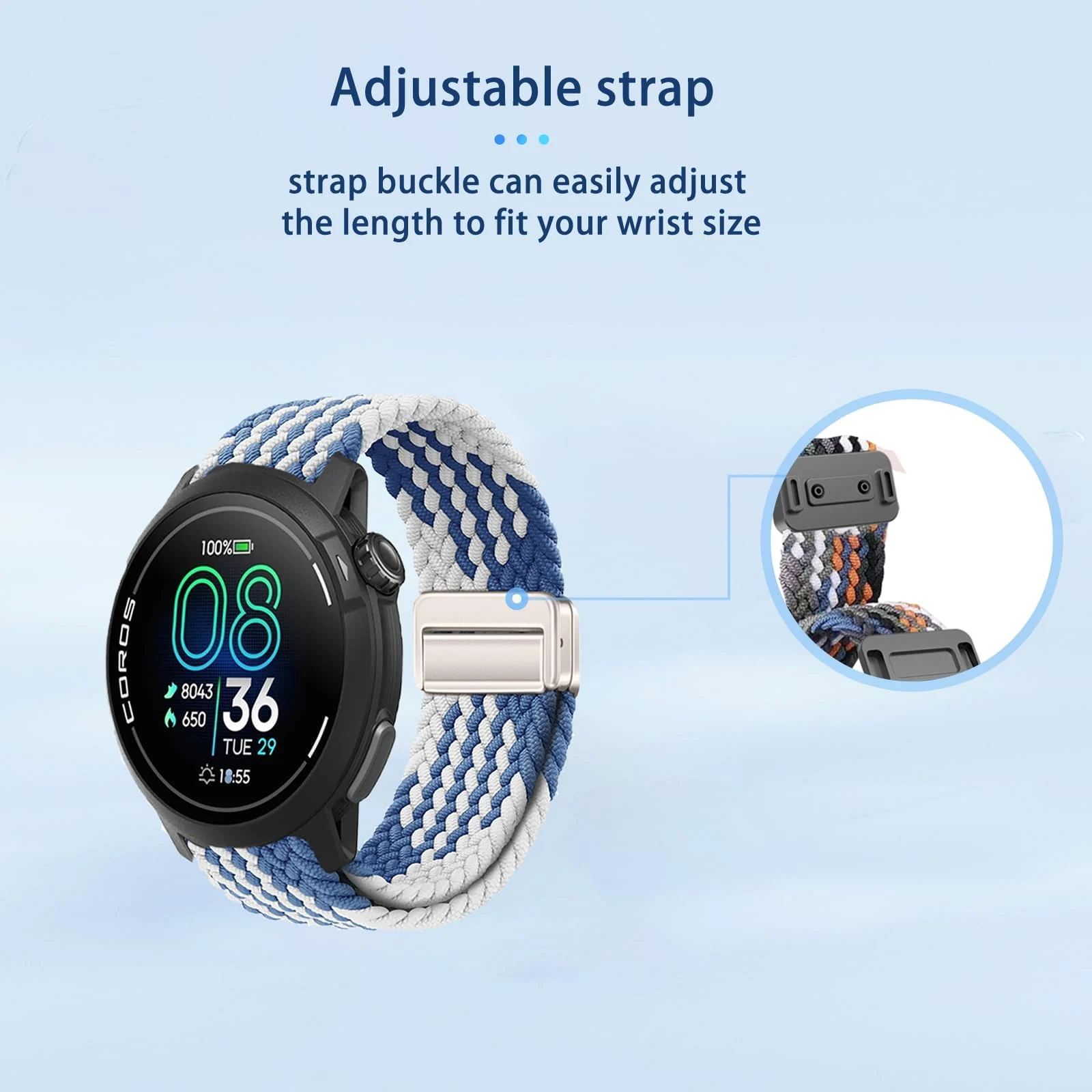 DL3 Mobilak 22mm Magnetic Band for Redmi Watch 5 Active/5 Lite/Samsung Galaxy Watch 3 45mm/Watch 46mm/Gear S3/Huawei watch GT6 GT5 46MM/GT2E/GT6 Pro/GT 5 Pro/Amazfit GTR 4/3, Stretchy Braided Nylon Sport Strap - Blue-white