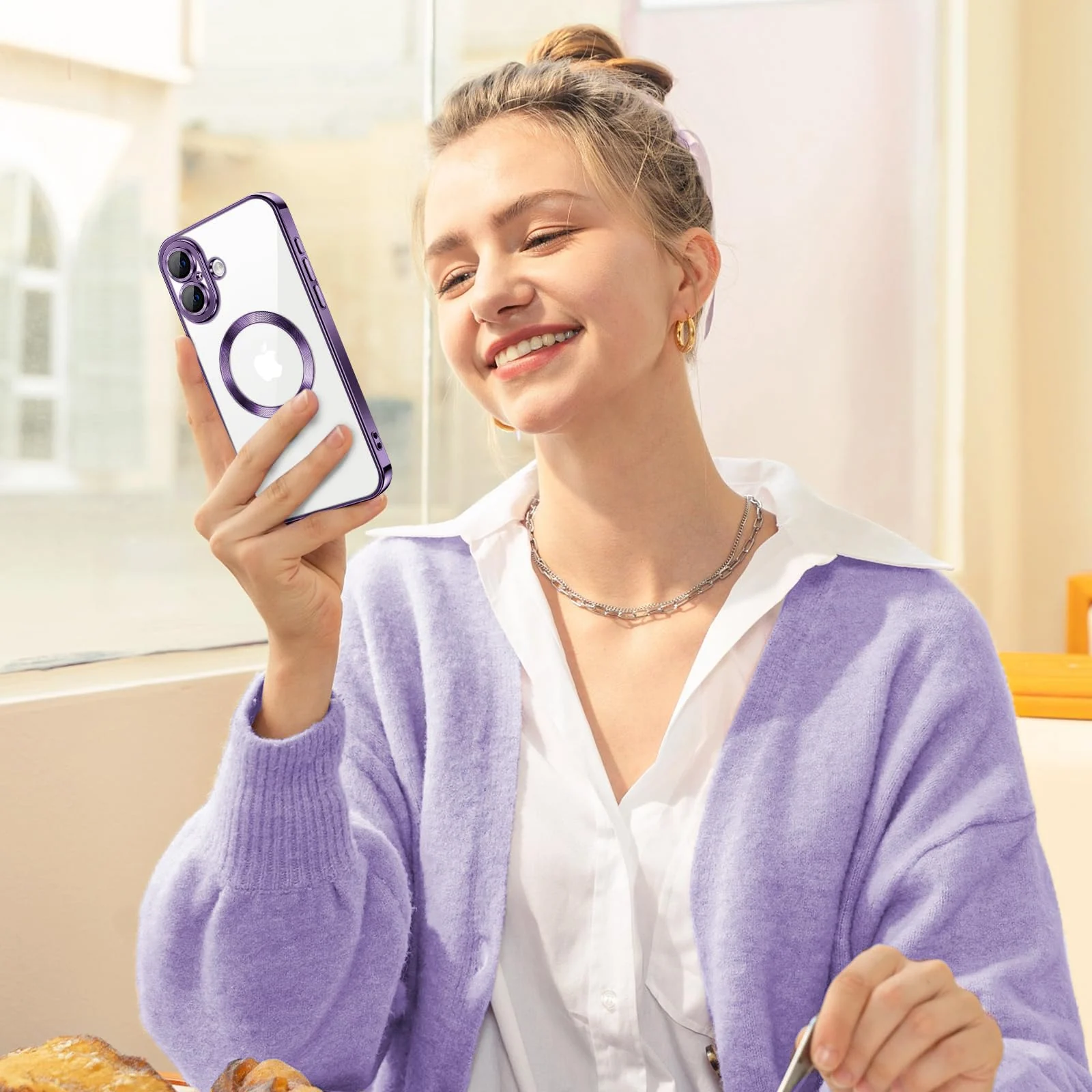 DL3 Mobilak Plated-Edge TPU Protective Case with Camera Protection for iPhone 16 Plus - Deep Purple