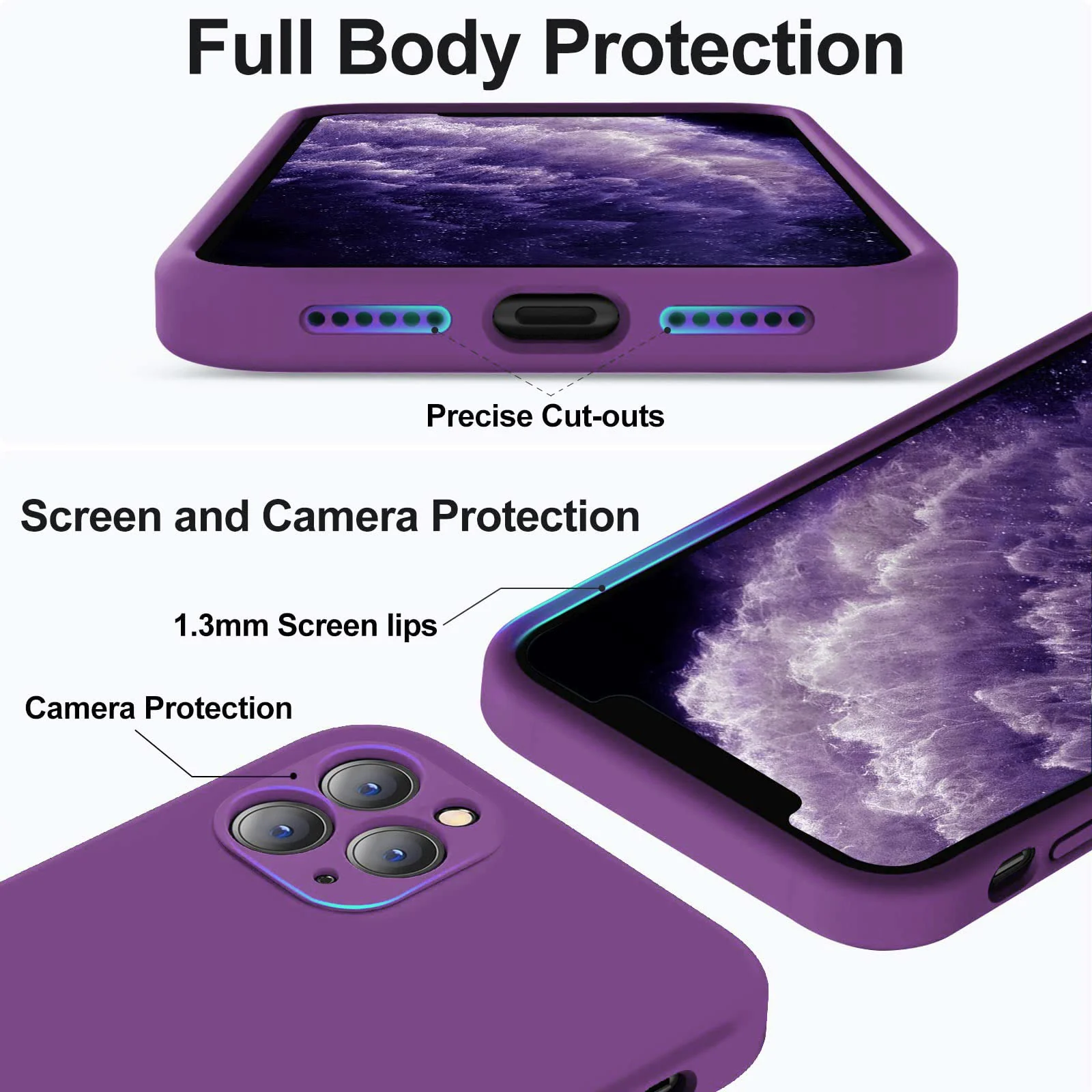 DL3 Mobilak Liquid Silicone Protective Case with Soft Microfiber Lining with Full Camera Protection for iPhone 11 Pro (5.8 Inch) - Violet