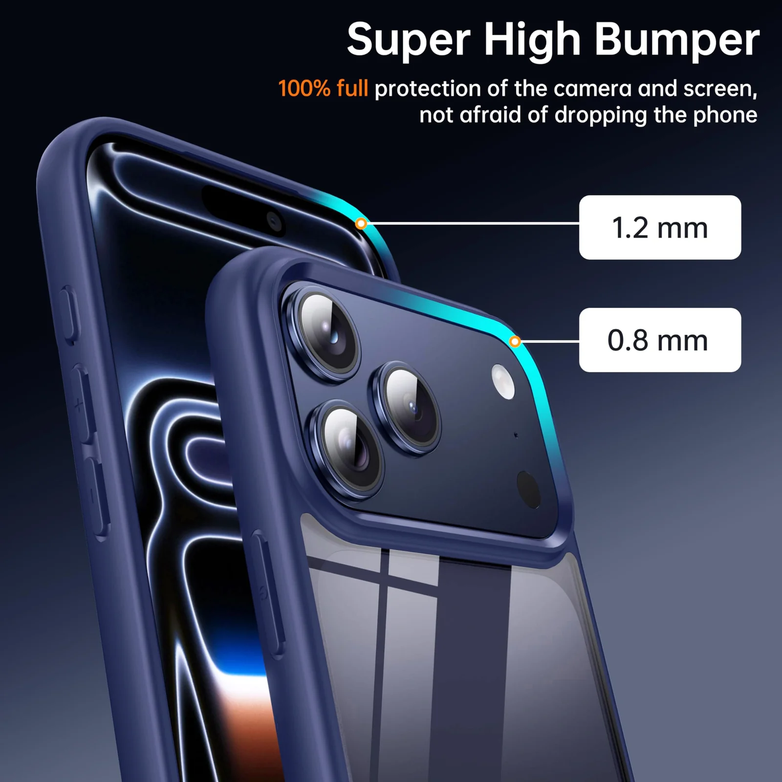 DL3 Mobilak Case For iPhone 17 Pro Max 6.9 Inch, Crystal Clear Case [Not Yellowing] [Military Grade Drop Protection] Shockproof Protective Transparent Protective Slim Cover - Blue