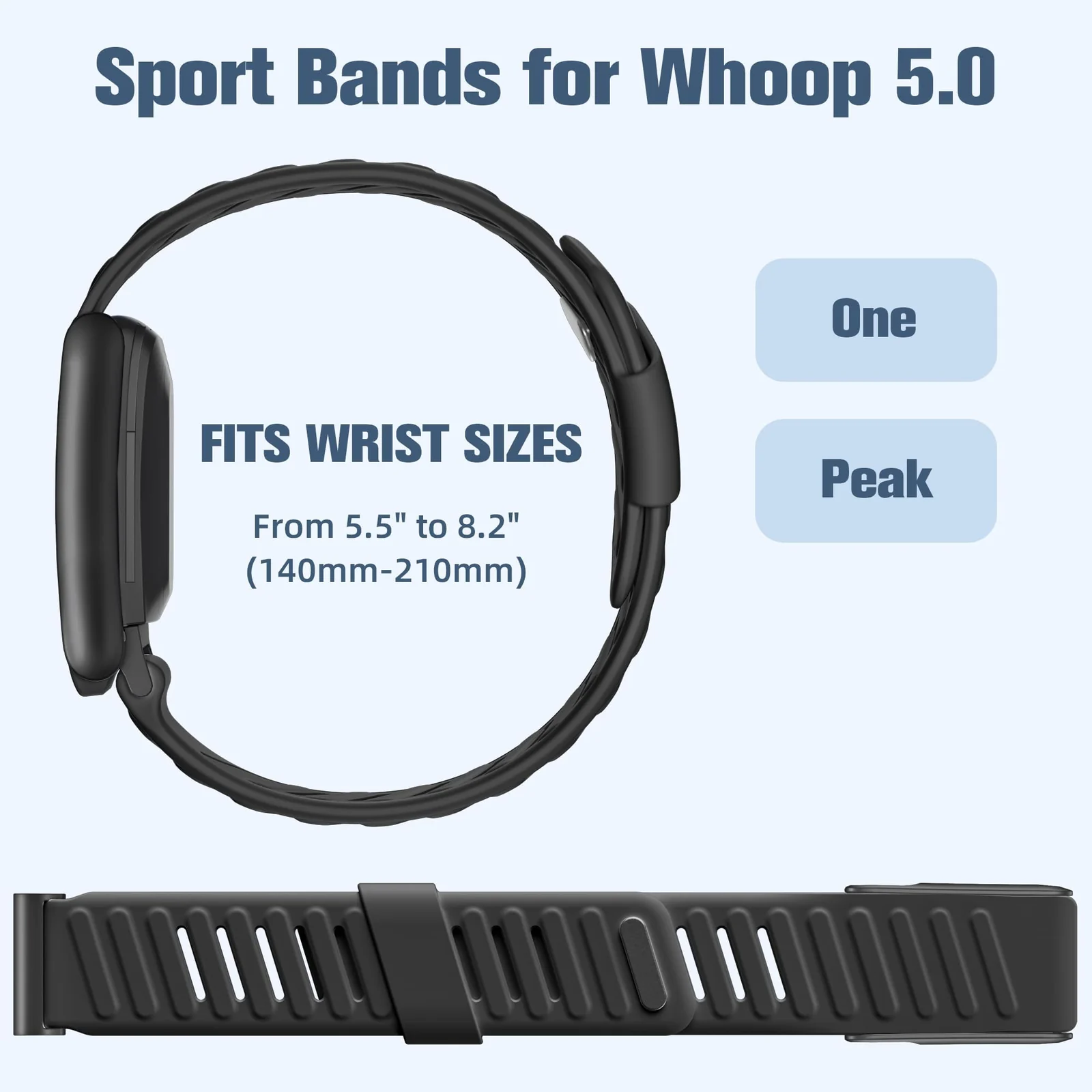 MOBIGON Breathable Silicone Sport Strap for WHOOP 5.0 One / Peak (Not Life), Black
