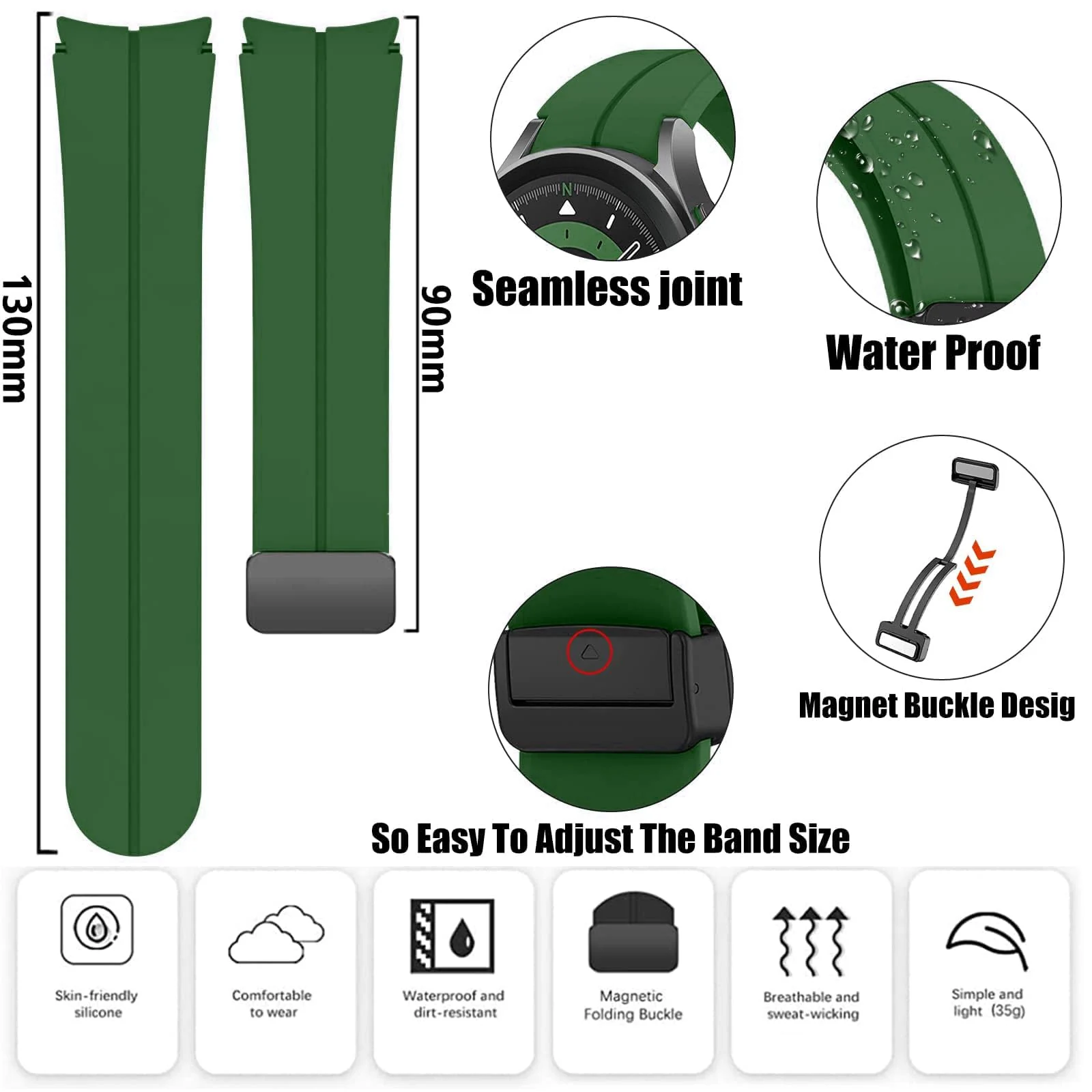DL3 MOBILAK Magnetic Compatible with Samsung Galaxy Watch 6/5/4 Band 40mm 44mm/Galaxy Watch 6 Classic Bands 47mm 43mm/watch 4 Classic 46mm 42mm - Green