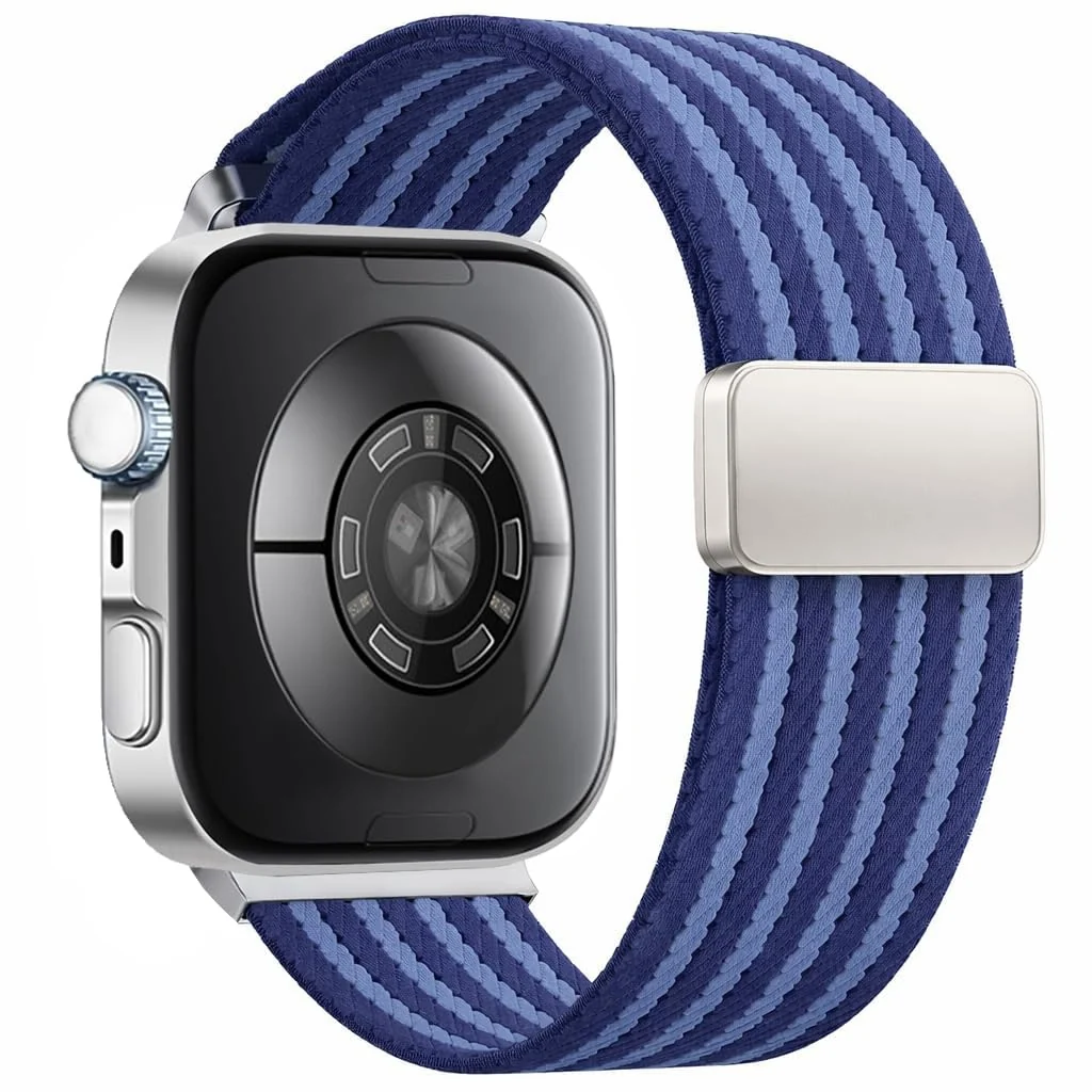 DL3 Mobilak Braided Strap for Huawei Watch Fit 4 / Fit 4 Pro/Fit 3 Bracelet, Quick Release Adjustable Nylon Sport Elastic Loop Band, Anti-Slip Magnetic Buckle Stretchy Nylon Strap - Blue Striped