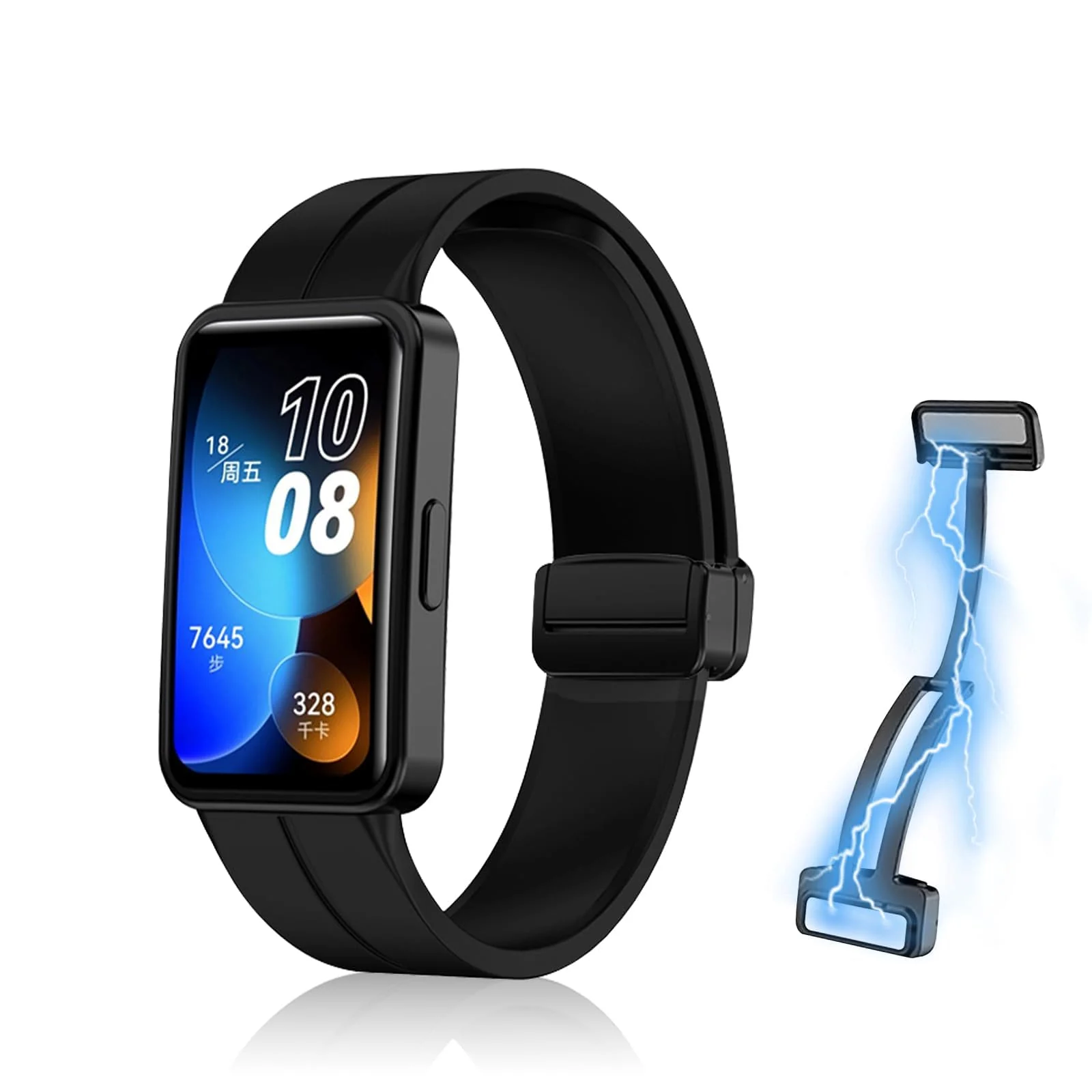 DL3 Mobilak Silicone Strap Compatible with Huawei Band 9/Huawei Band 8 Magnetic Metal Stainless Buckle Sport Silicone Strap for Huawei Band 8/9 Band Quick Release Soft Replacment Wristband