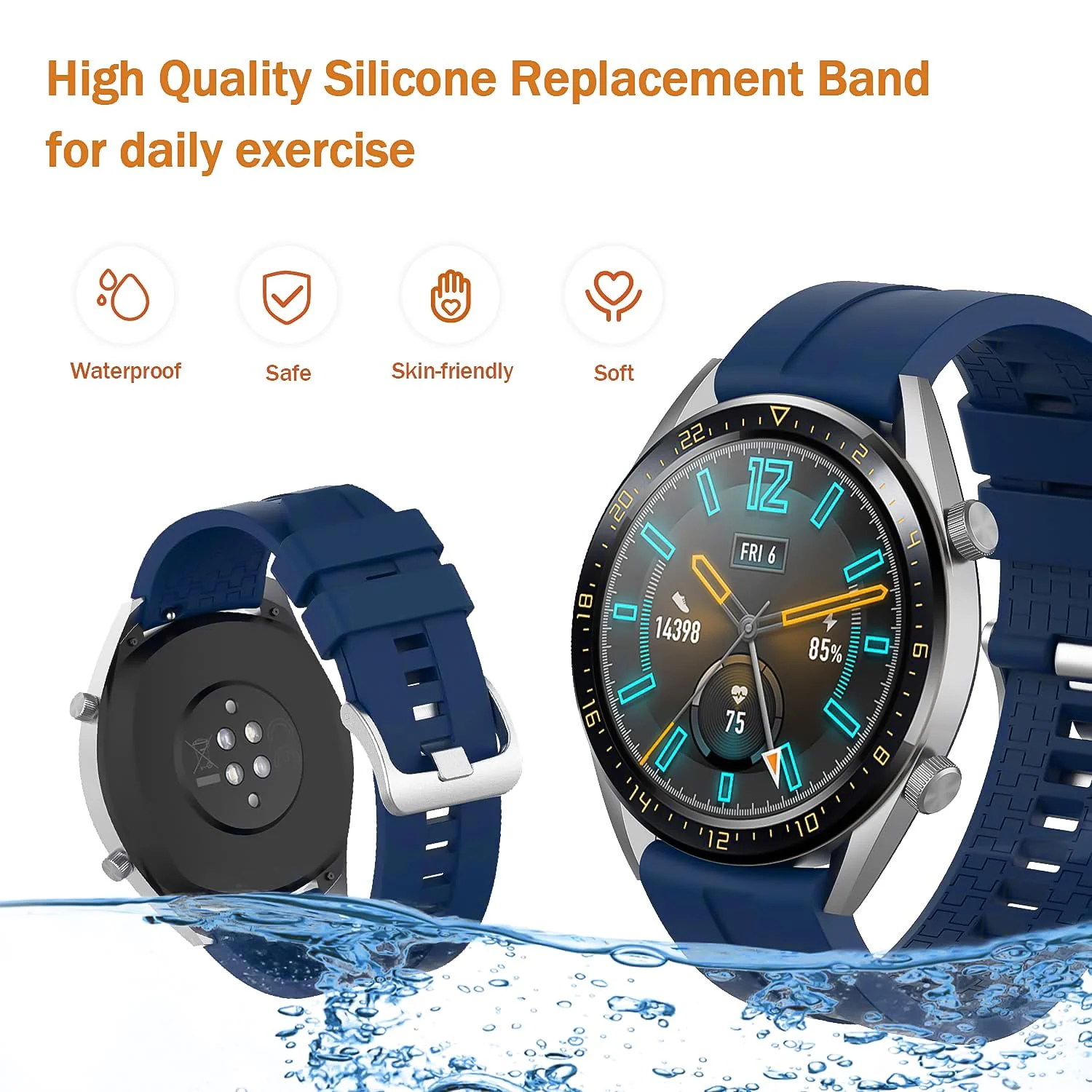 DL3 Mobilak Strap Silicone Band 22MM For Samsung galaxy watch 3 45mm /watch 46mm/Gear S3/Huawei watch GT3 46MM/GT2E/GT 46mm/GT2 Pro/GT2 46MM/honor Magic Watch2 46mm/Amazfit GTR4/GTR3/2/2e - Blue