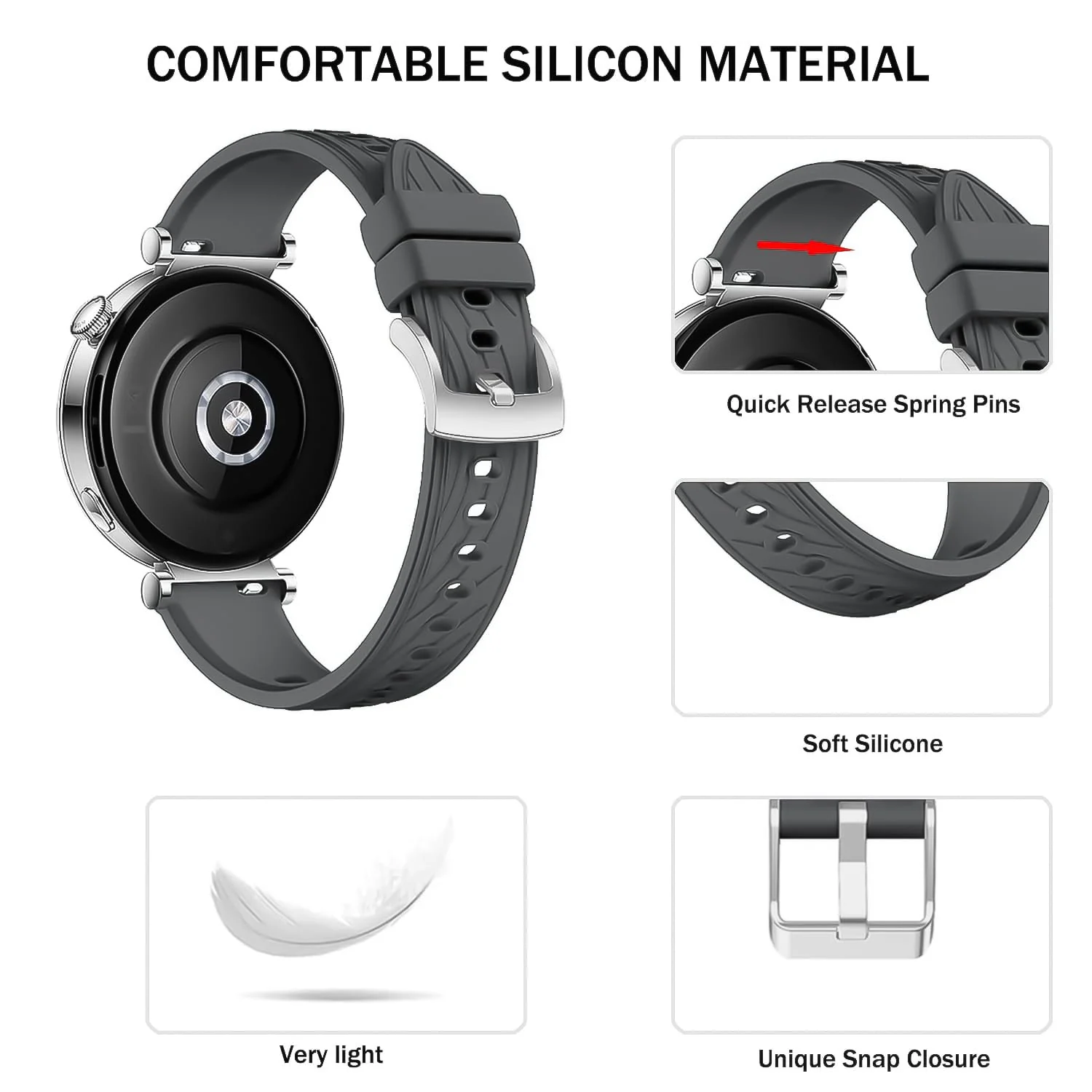 DL3 Mobilak 20mm Silicone Strap for Samsung Galaxy Watch 7/6/5/4 40mm 44mm/Watch 5 Pro 45mm/S2 classic/active 2 40mm 44mm, 20 mm Sport Replacement Band for Amazfi GTS 4/3/3 Pro/2/2e/GTS 2 Mini/4 Mini/Bip 3/3 Pro - Dark Gray