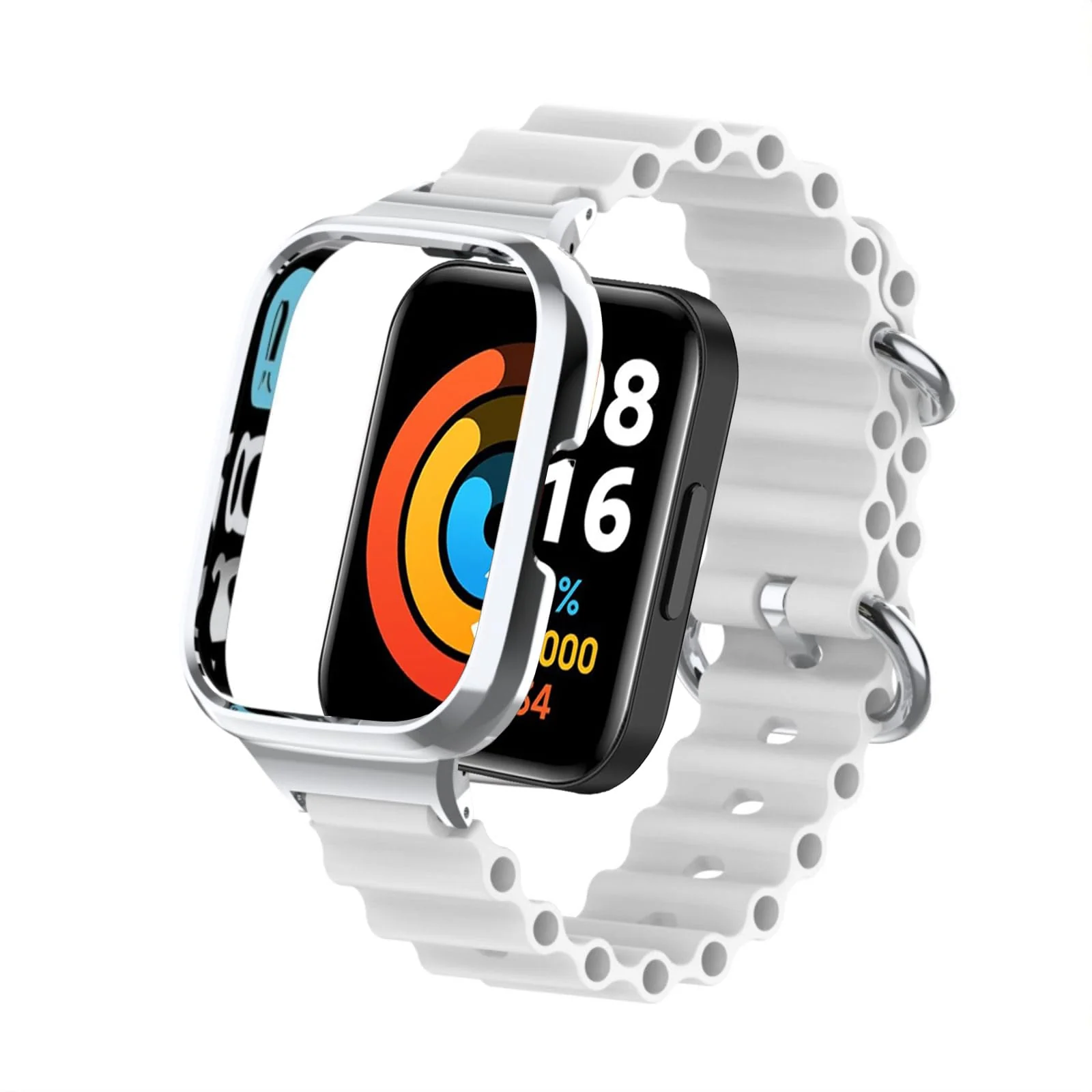 DL3 Mobilak Ocean Strap Compatible with Xiaomi Redmi Watch 2 Lite/Poco Watch/Horloge 2, Adjustable Silicone Strap with Metal Buckle, Band With Frame Metal Women Men Replacement Strap - White
