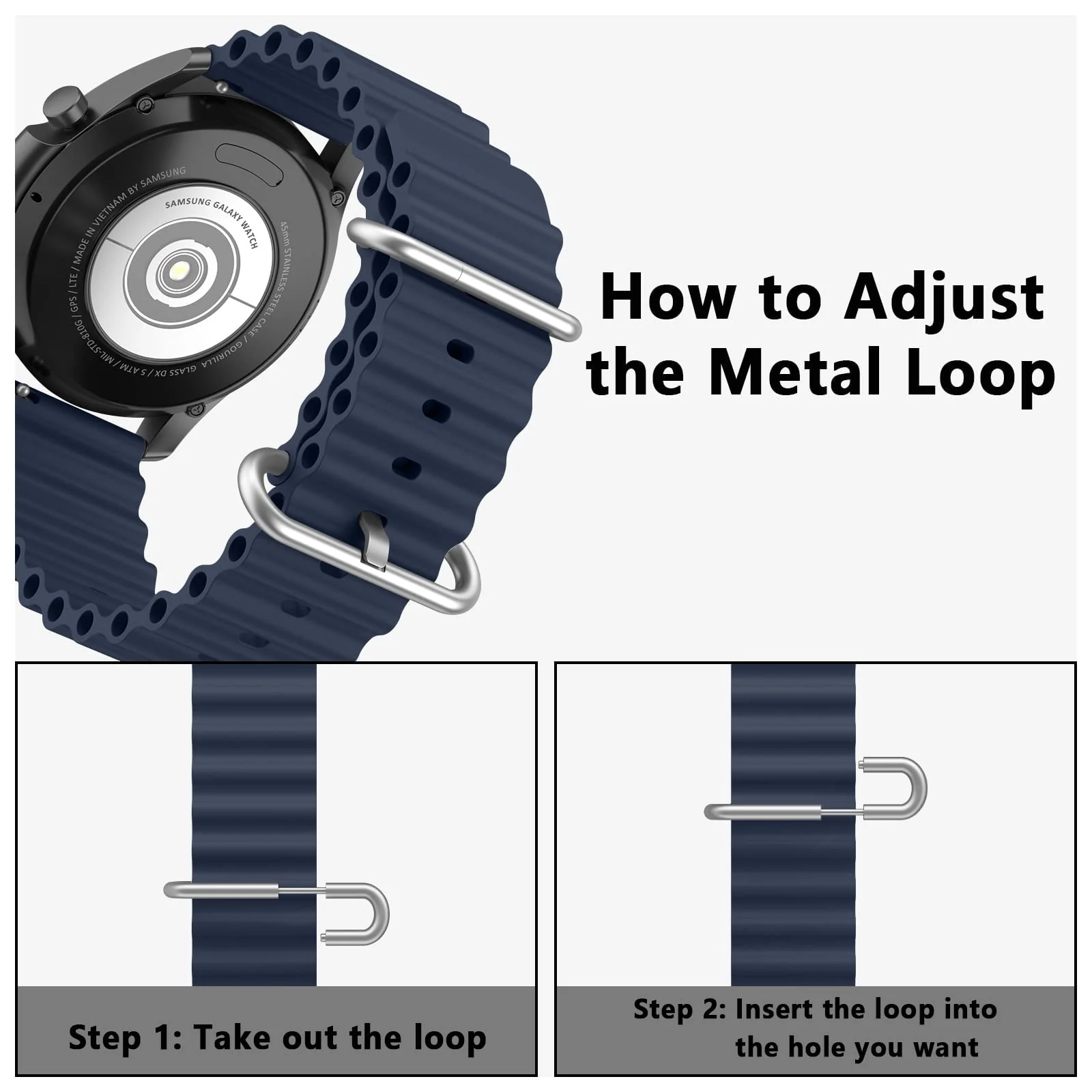DL3 Mobilak Ocean Bands Silicone 20MM Strap For Samsung Galaxy Watch 7 6 5 4 40mm 44mm/5 Pro 45mm/S2 classic/active 2 40mm 44mm/Amazfi GTS 2/2e/GTS 3/3 Pro/GTS 4/GTS 2 Mini/3 Mini/4 Mini/Bip 3 Pro - Navy Blue