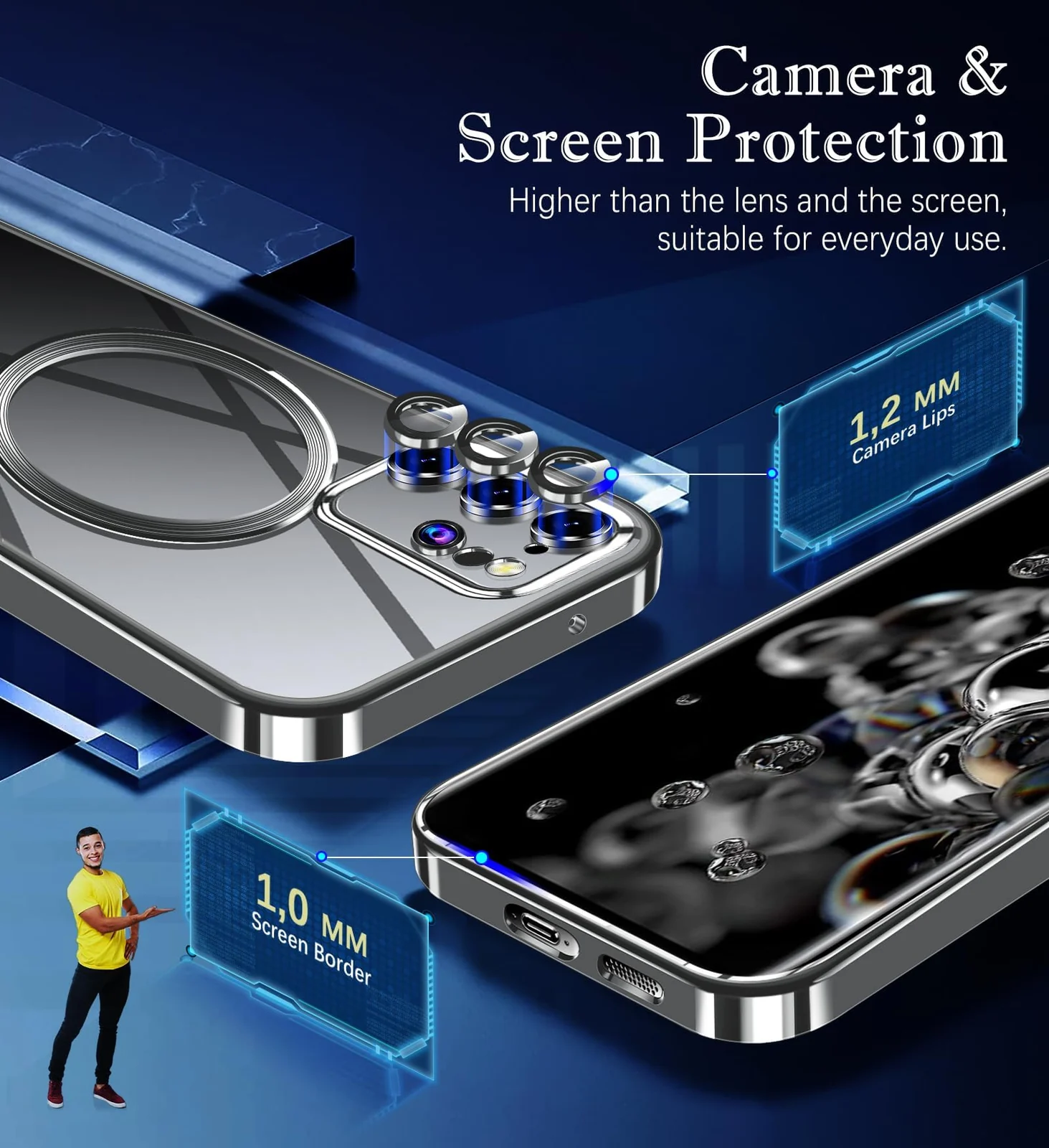 DL3 Mobilak Clear TPU Case for Samsung Galaxy S20 Ultra, Compatible with MagSafe accessories, Supports wireless charging, Camera protection - Silver