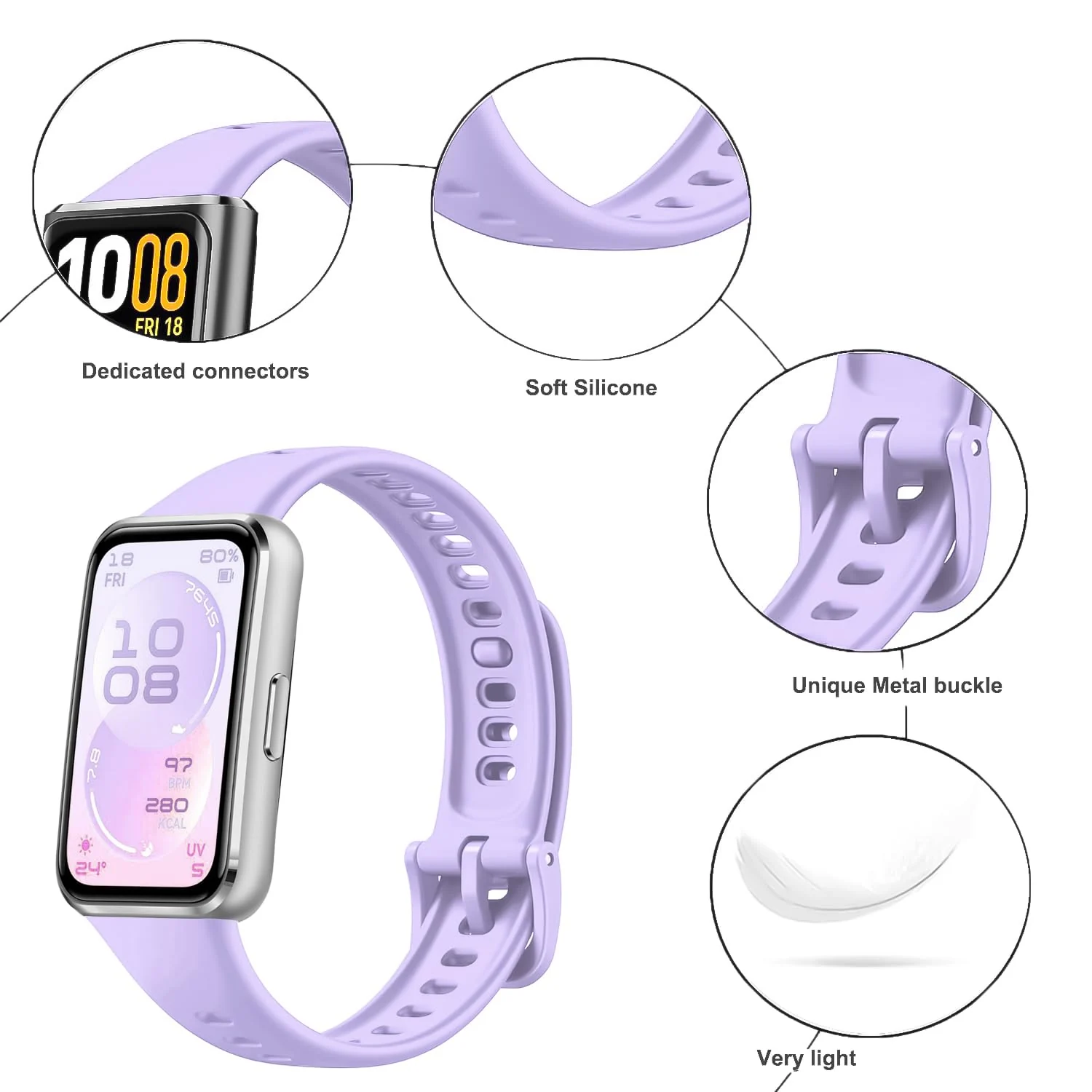 DL3 Mobilak Silicone Bracelet for Huawei Band 11/Band 11 Pro Strap, Soft Silicone Sport Band, Soft Breathable, for Huawei Band11/11 Pro Adjustable Replacement Strap - Light Purple