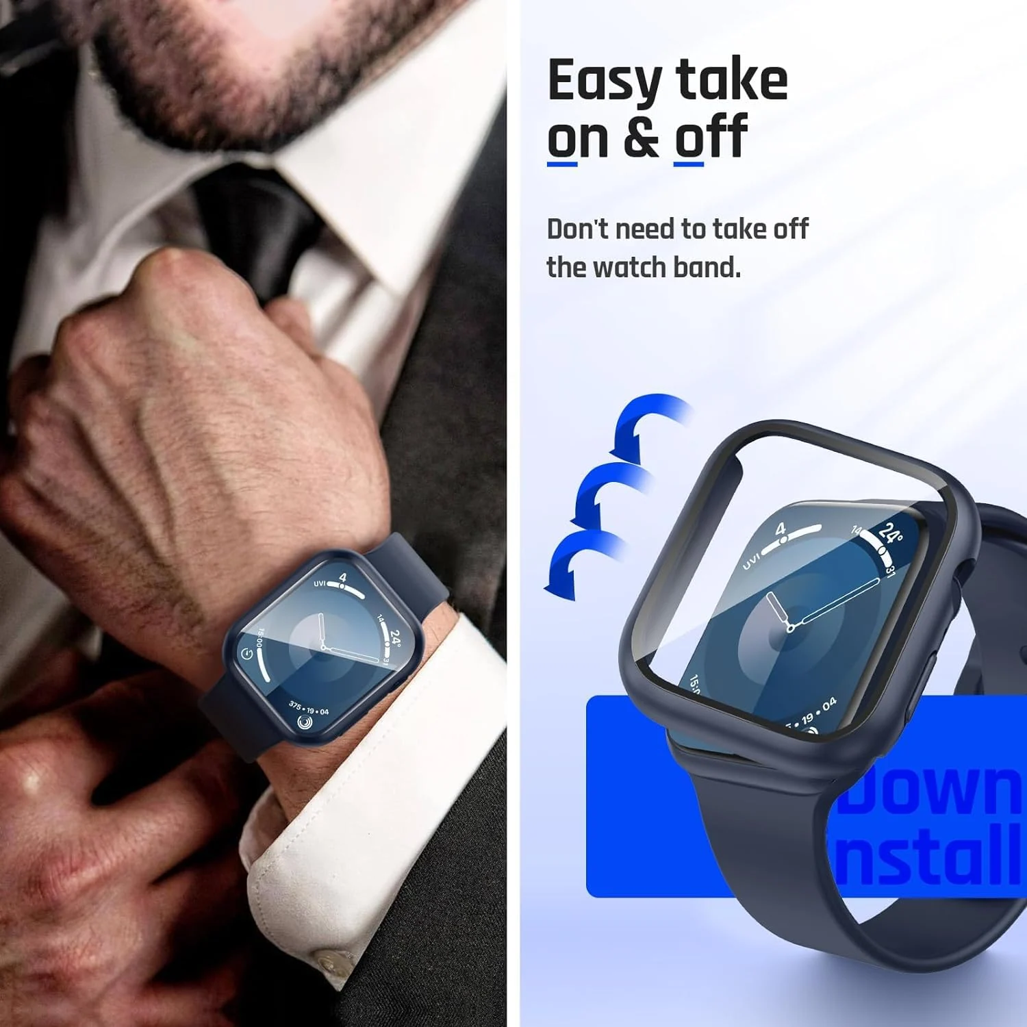 DL3 Mobilak Hard Case Designed for Apple Watch SE 6 5 4 40mm, Built-in 9H [HD Clear] Tempered Glass Screen Protector, [Full Protection] Slim Cover for iWatchSE 6 5 4 40mm - Blue