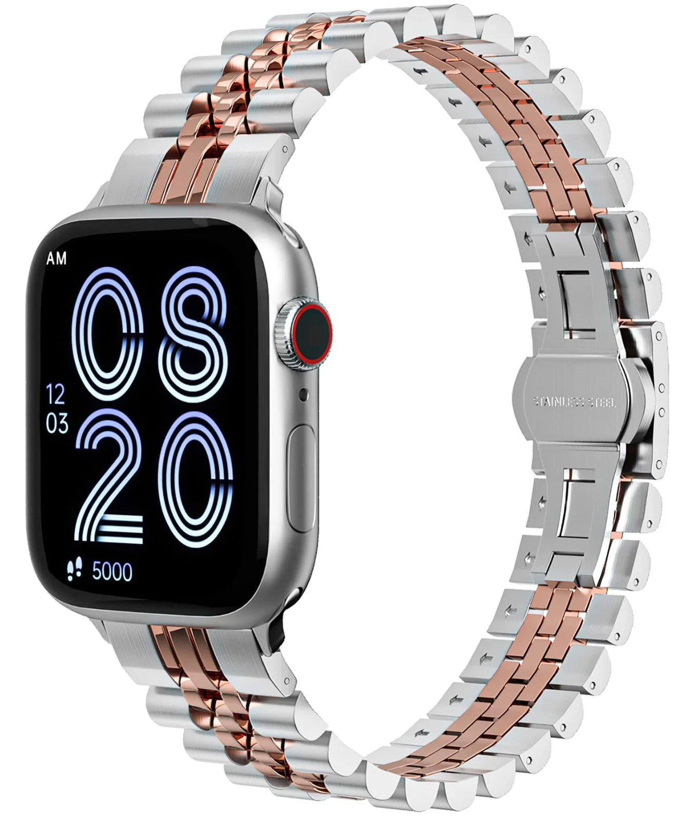 DL3 Mobilak Band For Apple Watch Ultra Band 49mm 45mm 44mm 42mm 41mm 40mm 38mm, Metal Stainless Steel Strap for Apple Watch Series 8 Ultra 7 6 5 4 3 2 1 Se (A. &, 42MM/44MM/45MM/49MM) - A.Silver & Rose Gold