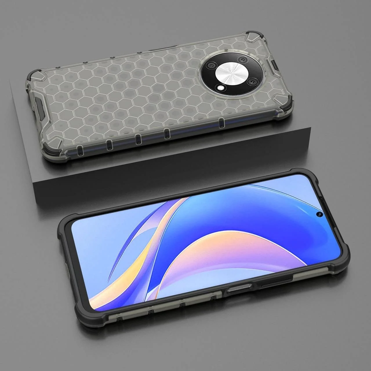 DL3 Mobilak Honeycomb Protective Case for Huawei Nova Y90 / Enjoy 50 Pro, Shock-absorbing protection, Transparent design, Slim, lightweight profile - Black