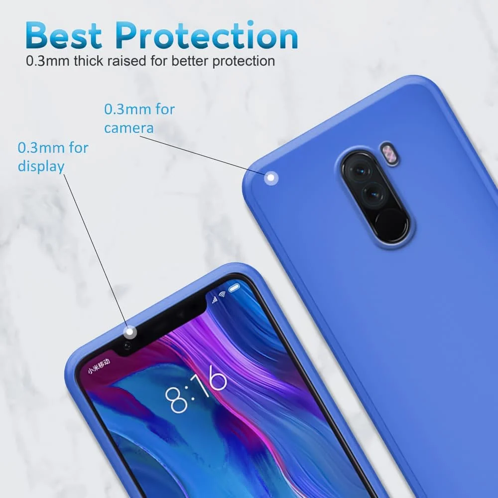 DL3 Mobilak Liquid Silicone Protective Case for Xiaomi Poco F1 with Microfiber Lining and Shockproof Design - Light Blue