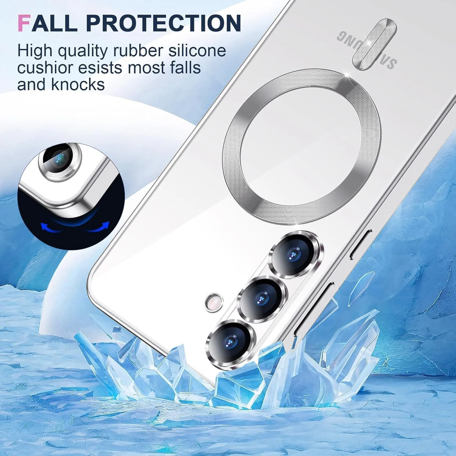 DL3 Mobilak Clear MagSafe-Compatible Magnetic Case for Samsung Galaxy S25 FE 5G with Camera Protection and Magnetic Car-Mount Support - Silver