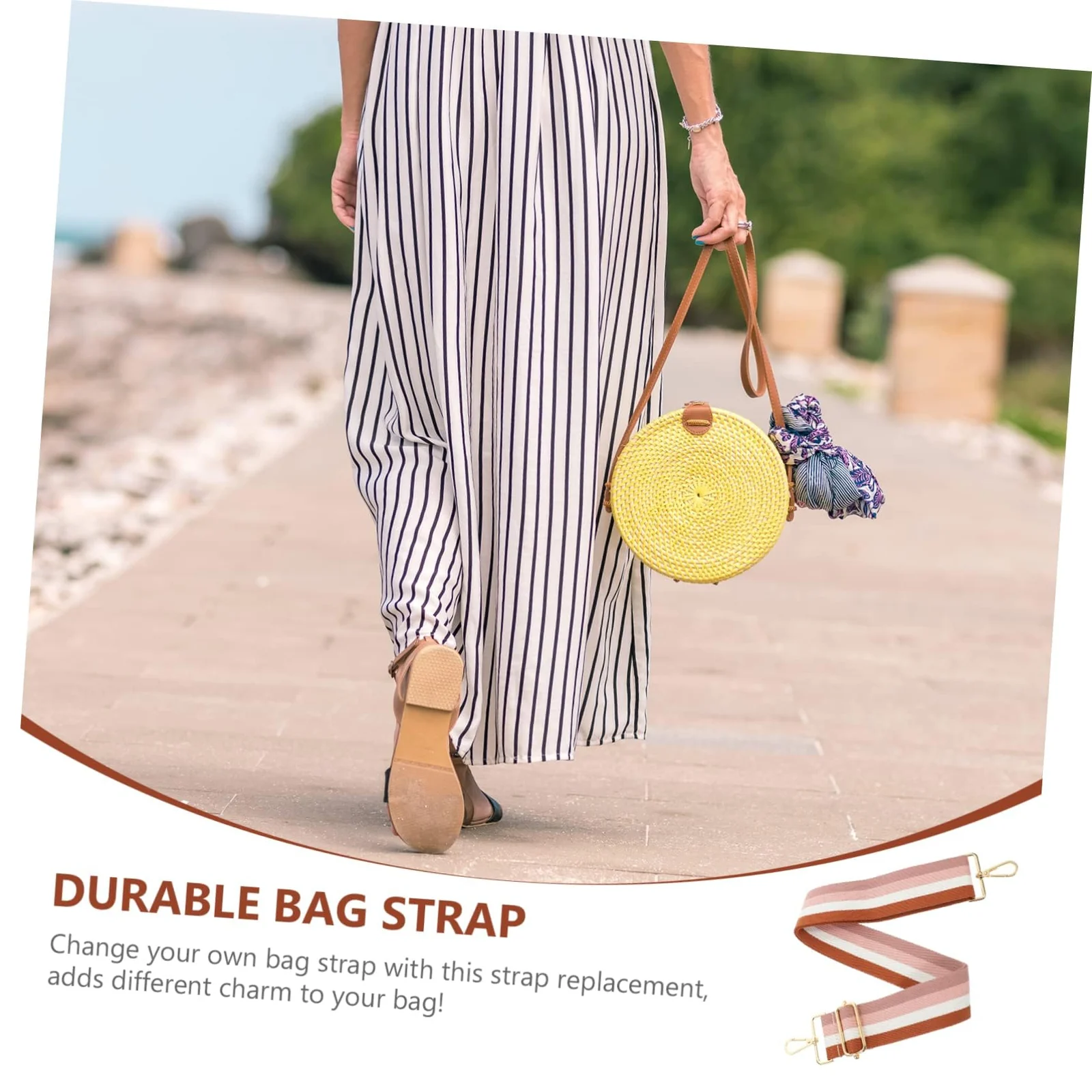 DL3 Mobilak Adjustable Wide Crossbody Bag Strap for Women, Replacement Shoulder Strap for Handbags, Totes & Purses with Elegant Embroidered Pattern and Metal Hooks - Brown/White/Pink