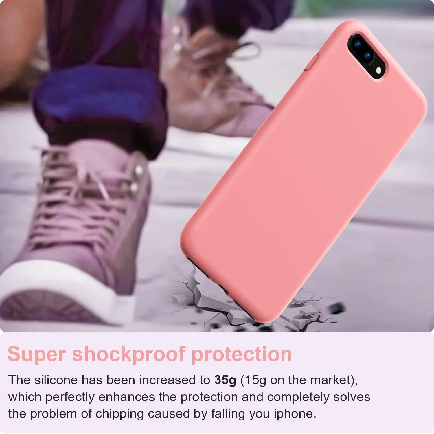 DL3 Mobilak Liquid Silicone Case for iPhone 7 Plus / iPhone 8 Plus, Shock-absorbing protection, Scratch-resistant surface, Soft microfiber lining - Pastel Pink