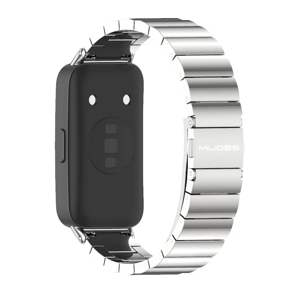 DL3 Mobilak Metal Strap Compatible with HUAWEI Band 10 / HUAWEI Band 9 / HUAWEI Band 8, Stainless Steel Replacement Band with Folding Clasp, Adjustable Replacement Bracelet Wristband - A.Silver