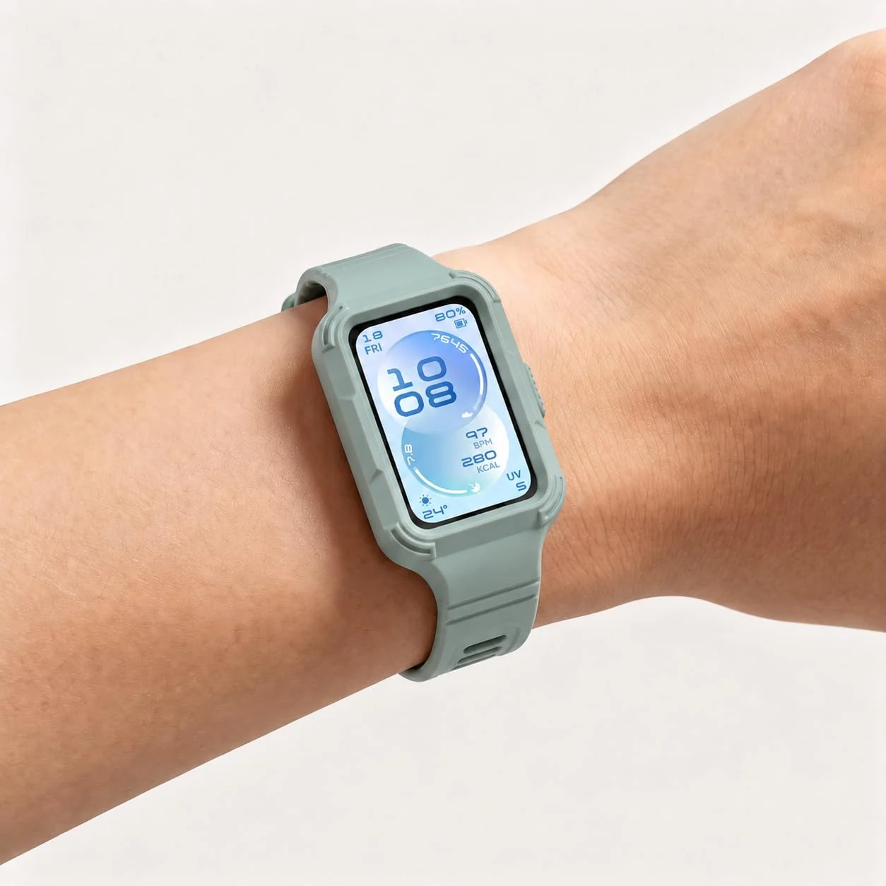 MOBIGON Rugged Silicone Strap with Bumper Case for Huawei Band 11, Pine Green