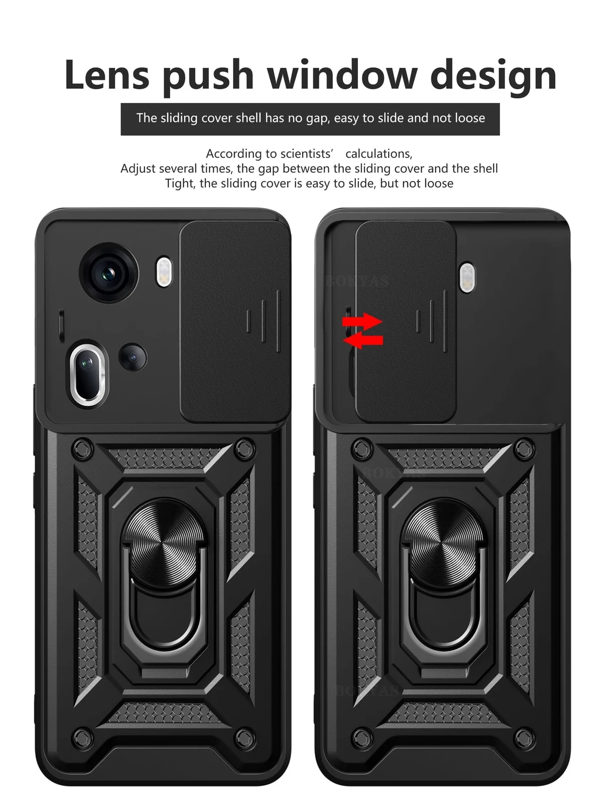 DL3 Mobilak Silicone Protective Case for OPPO Reno 11 5G with Slide Camera, Built-in magnetic car-mount support, Shock-absorbing protection, Built-in kickstand - Black