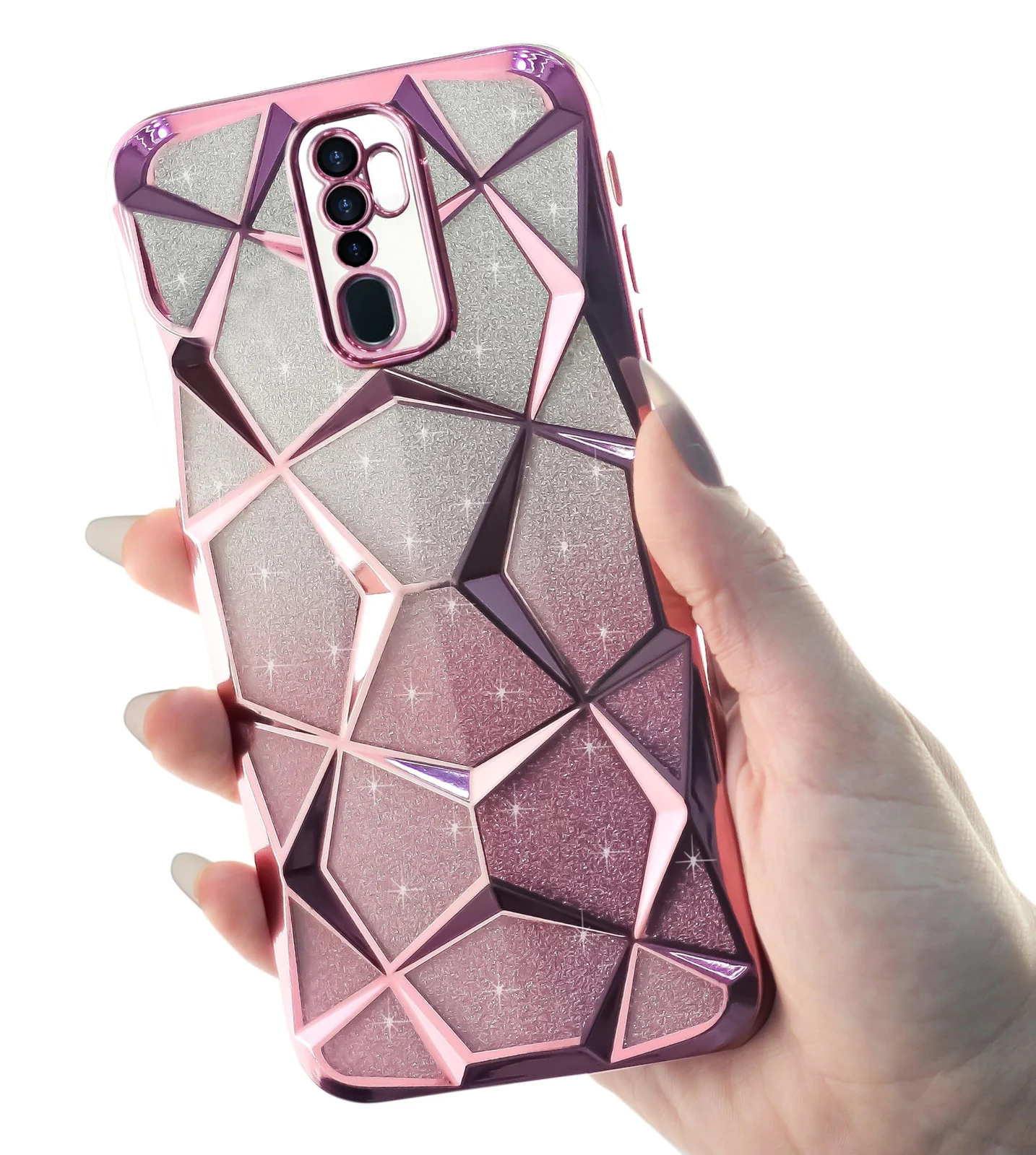 DL3 Mobilak Compatible with OPPO A9 2020 / OPPO A5 2020 Case Plating Bling Gradient Glitter Clear Cover Soft TPU Silicone Cute Camera Protection Shockproof Back for Women Girls Case - Pink
