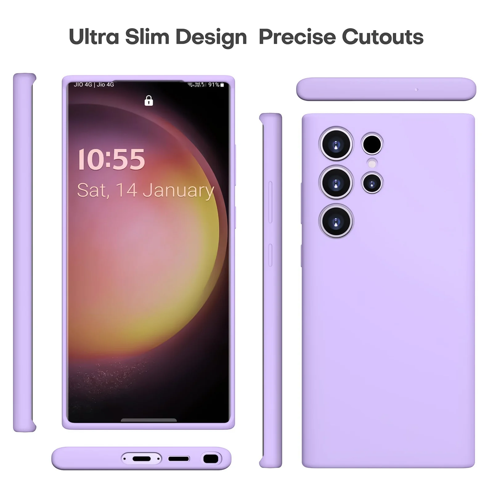 DL3 Mobilak Samsung Galaxy S24 Ultra Case, Soft Flexible Silicone Gel Rubber Bumper Cover, Full Body Shockproof Protective Phone Case - Light Purple