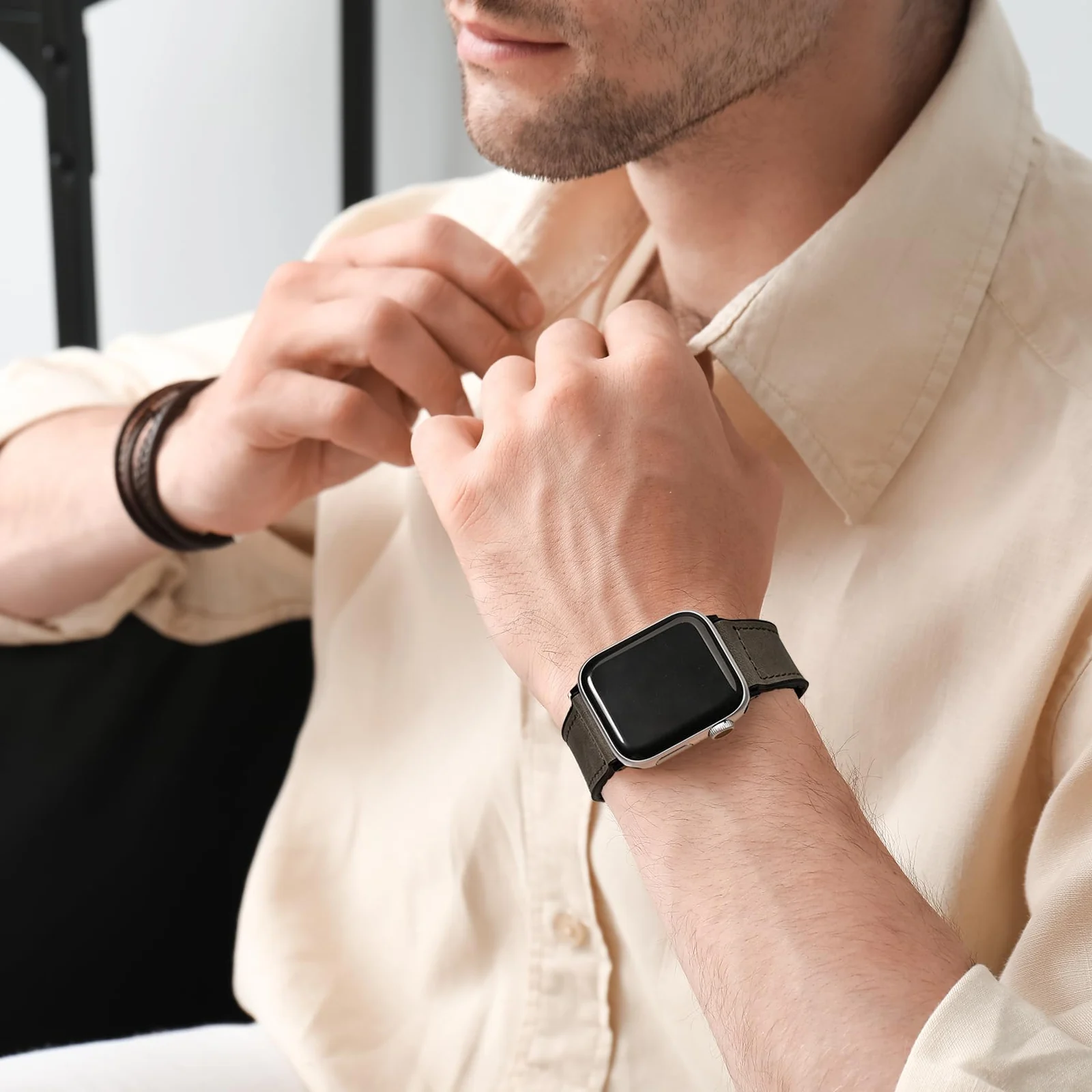 DL3 Mobilak Leather Bands Compatible with Apple Watch Band 49mm 45mm 44mm 42mm, Leather Magnetic Buckle Design Strap For iWatch Ultra Ultra 2 SE Series 9 8 7 6 5 4 3 2 1 Wristband For Men Women - Black