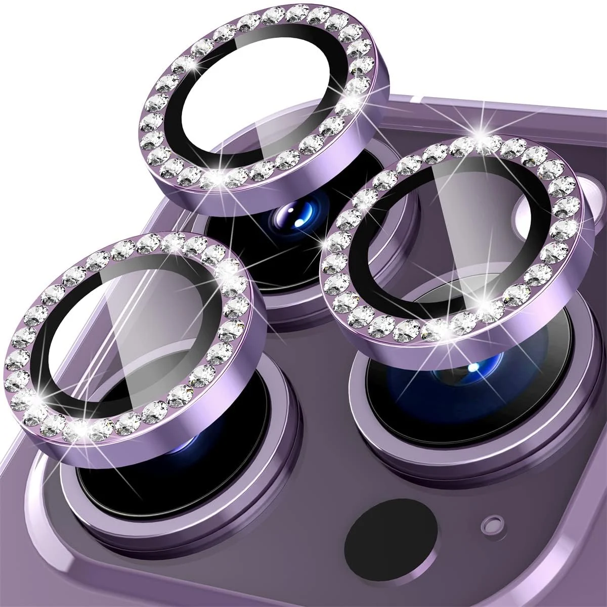 DL3 Mobilak Camera Lens Protector For iPhone 15 Pro/iPhone 15 Pro Max, [Keep Original Shooting] Tempered Glass Screen Protector Metal Individual Camera Cover, Case Friendly - Diamond Purple