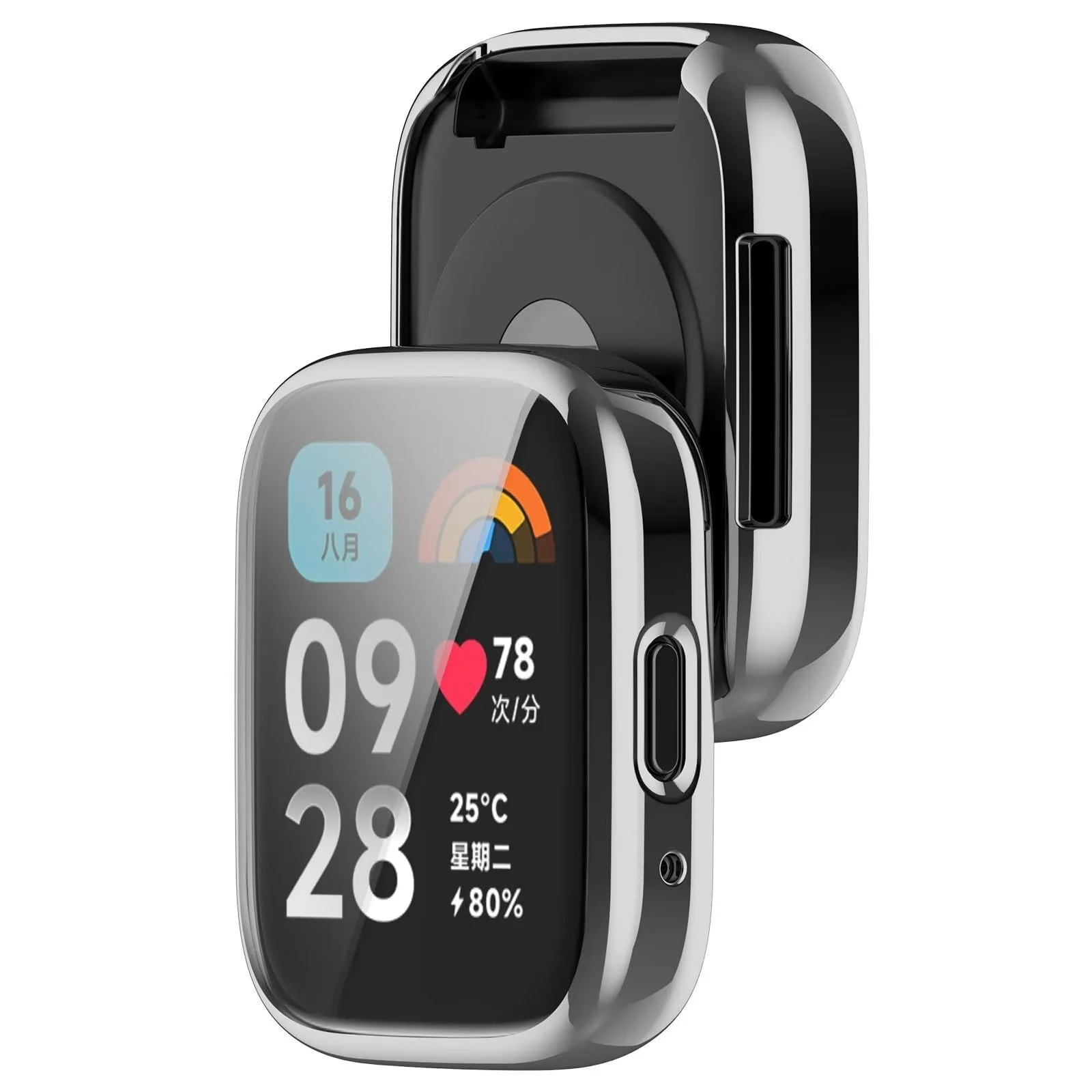DL3 Mobilak Case for Xiaomi Redmi Watch 3 Lite/Redmi Watch 3 Active All-Around with Built-in Screen Protector Watch Soft TPU Shockproof Cover Slim Guard Thin Bumper Shell Protector - Silver