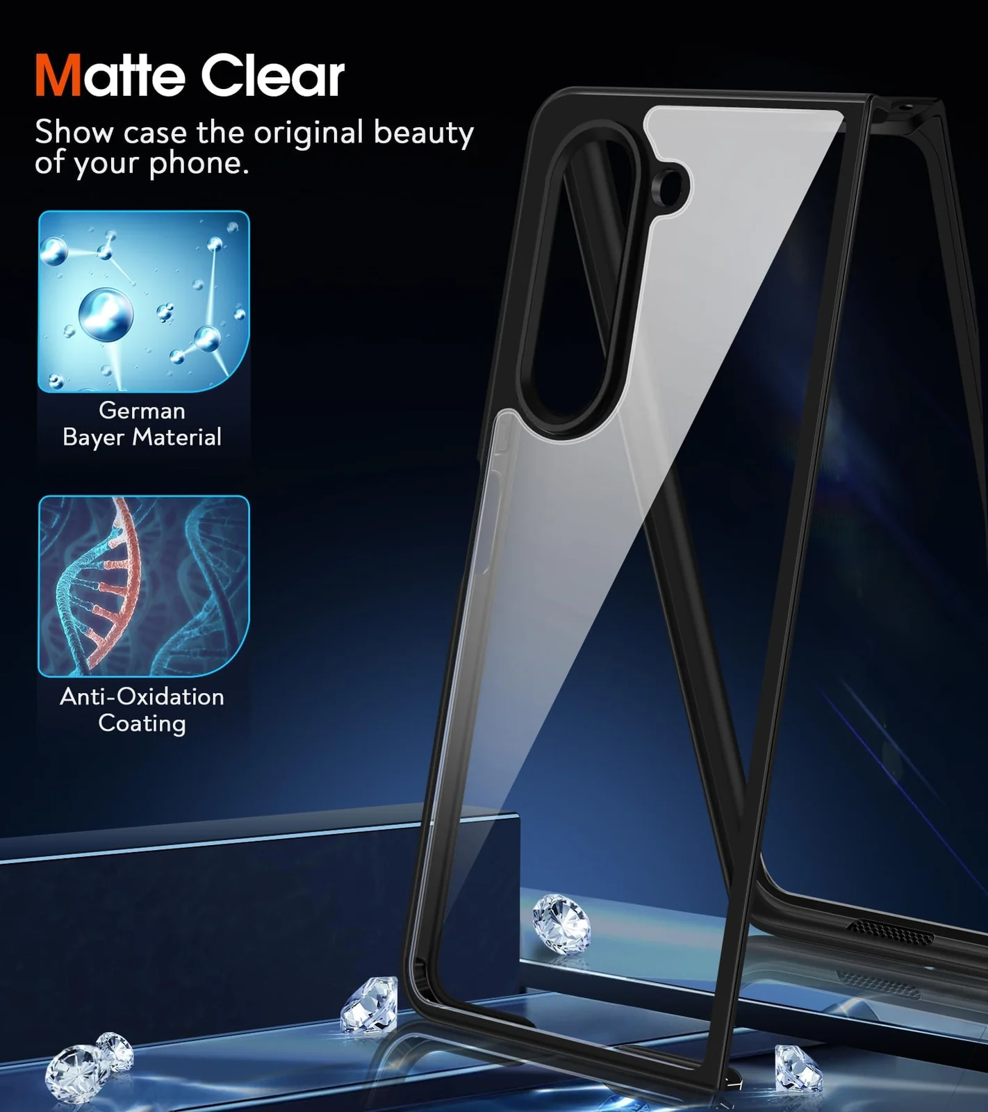 DL3 Mobilak Clear TPU Case with Electroplated Edges for Samsung Galaxy Z Fold 5 with Camera Protection and Shockproof Design - Black